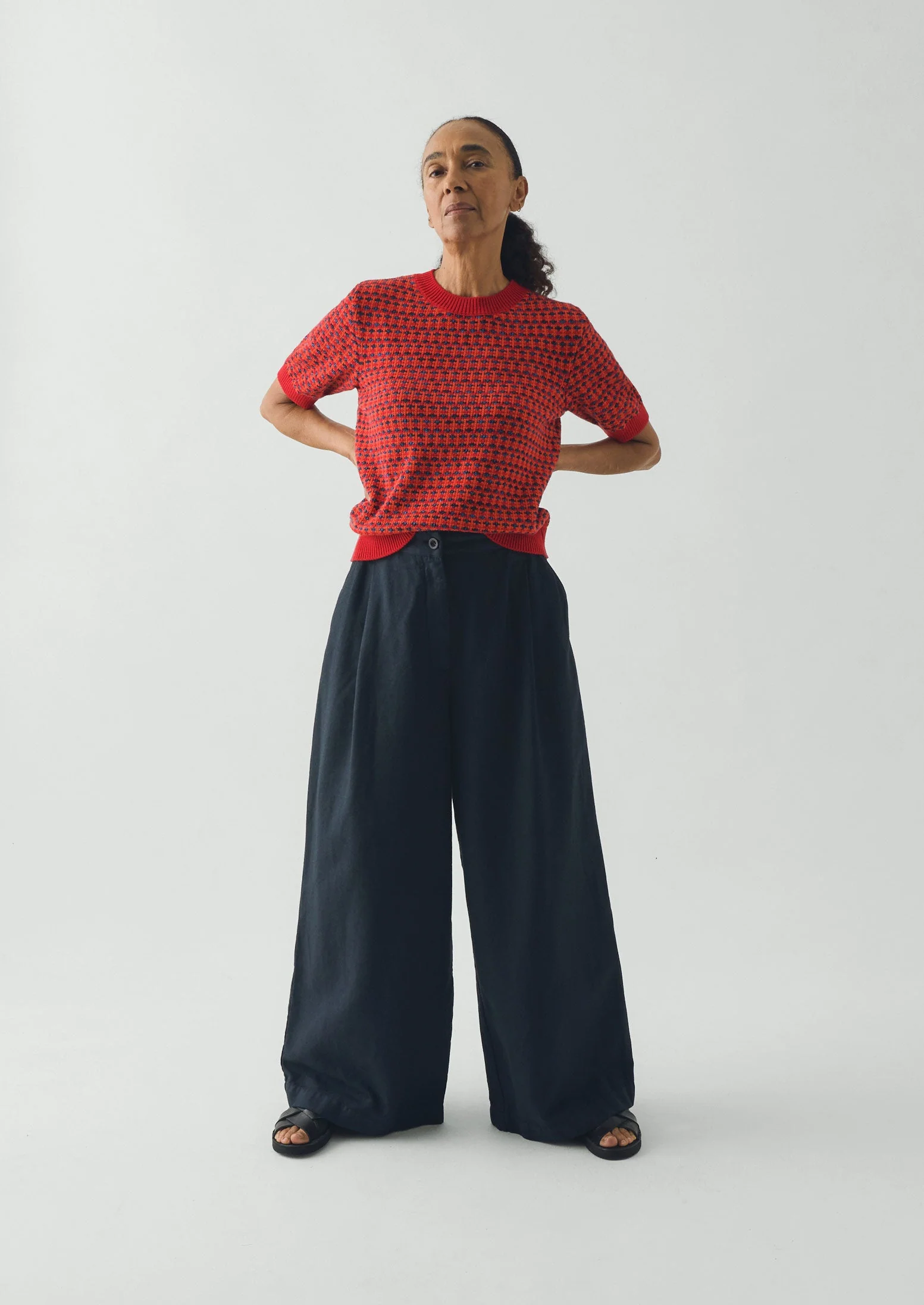 Jacquard Knitted Cotton Top | Red Multi - Image 2