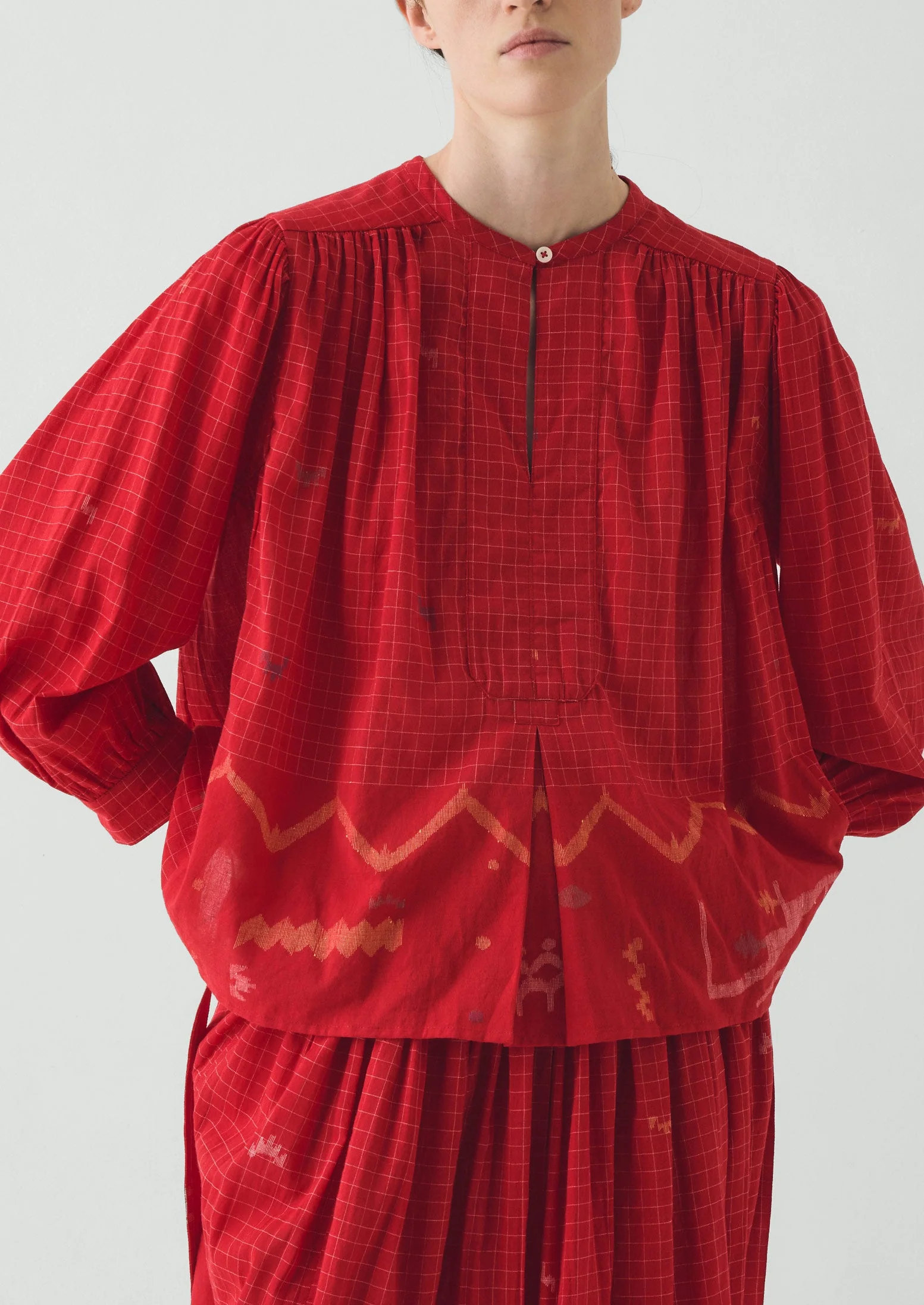 Jamdani Hand Woven Cotton Top | Maypole Red - Image 4