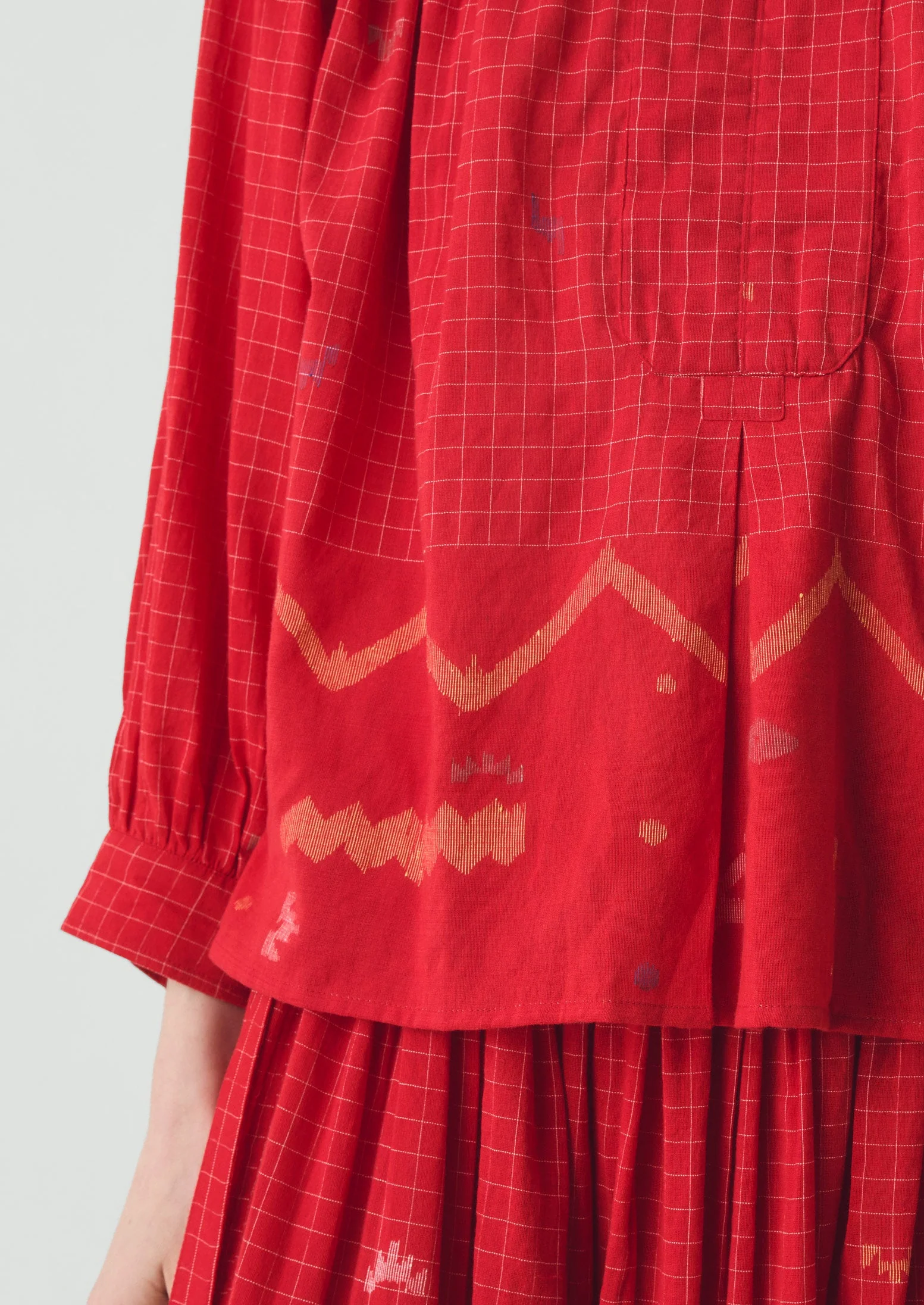 Jamdani Hand Woven Cotton Top | Maypole Red - Image 5