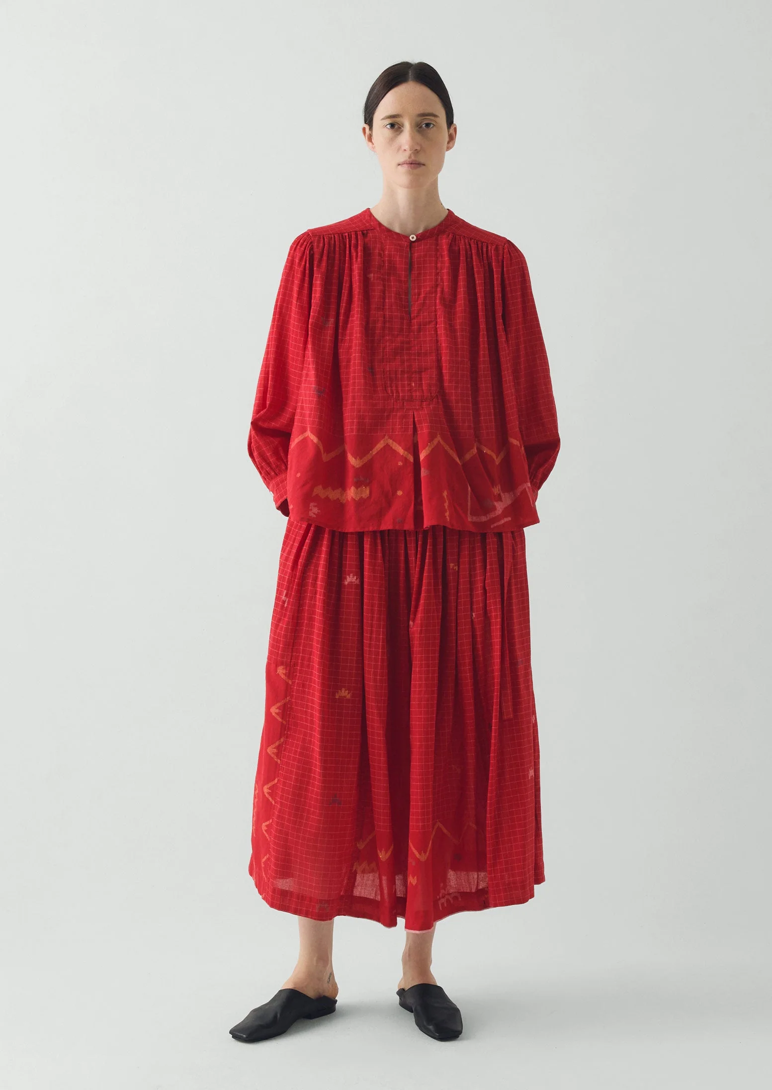 Jamdani Hand Woven Cotton Top | Maypole Red - Image 8