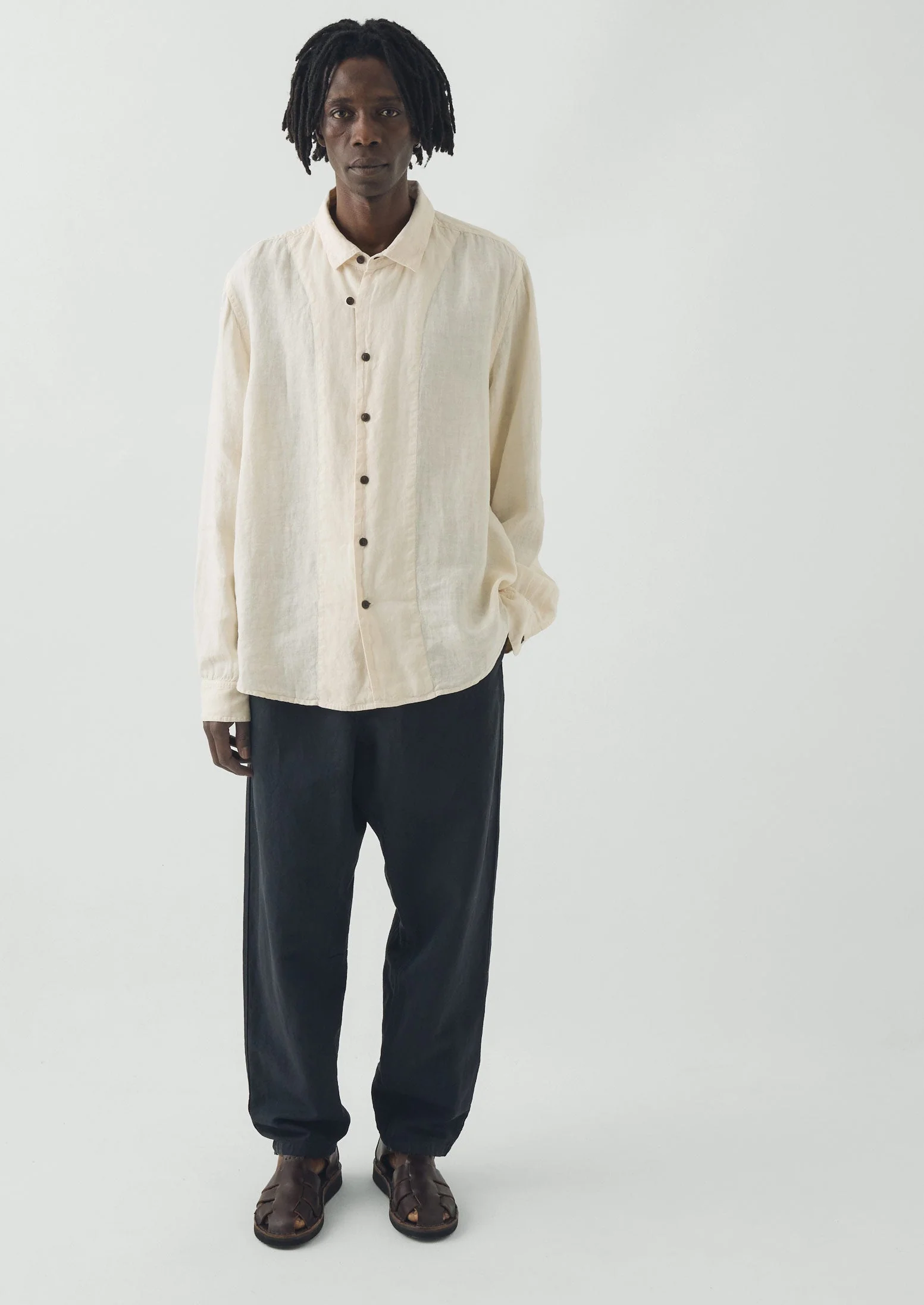 Loop Button Linen Shirt | Parchment - Image 3
