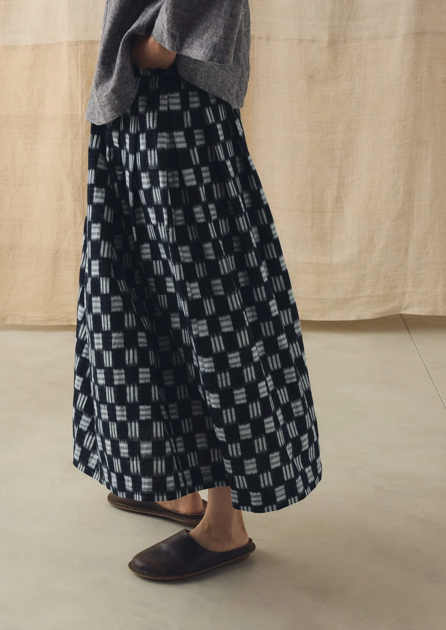 Lore Ikat Pleated Cotton Skirt | Indigo - Image 3