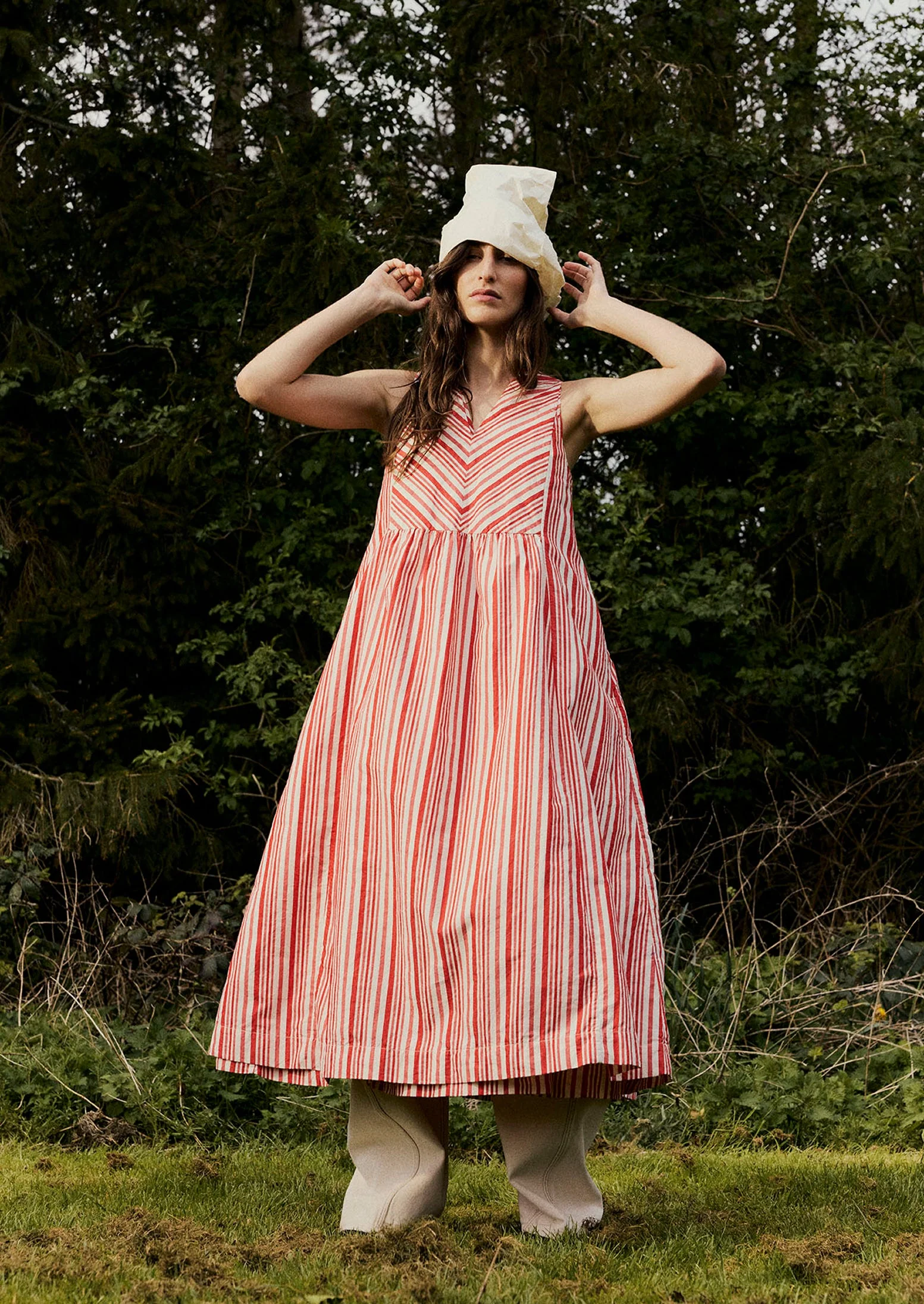 Maypole Stripe Cotton Dress | Vibrant Red - Image 2