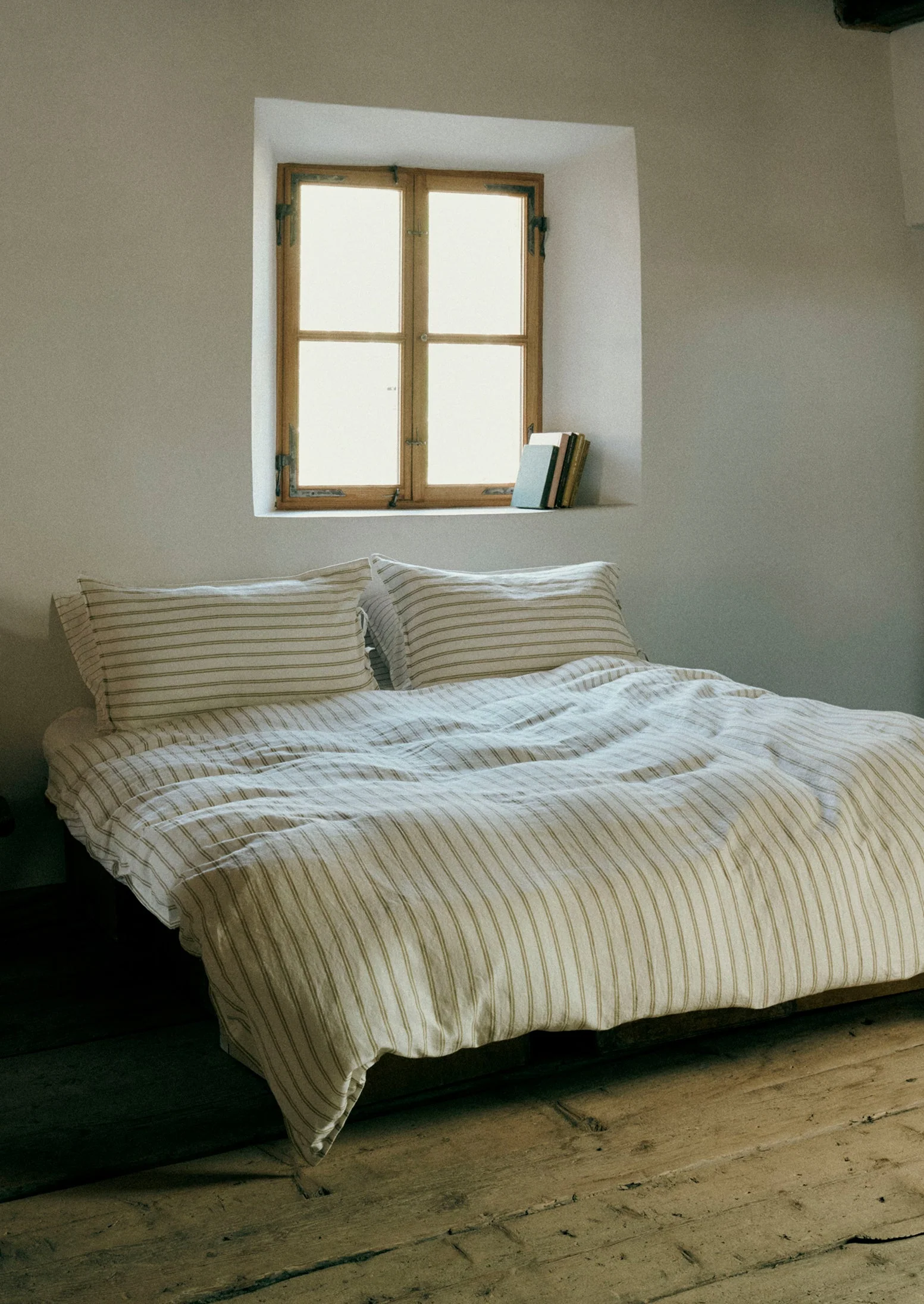Mina Stripe Linen Cotton Duvet Cover | Ivory/Olive/Caramel - Image 3