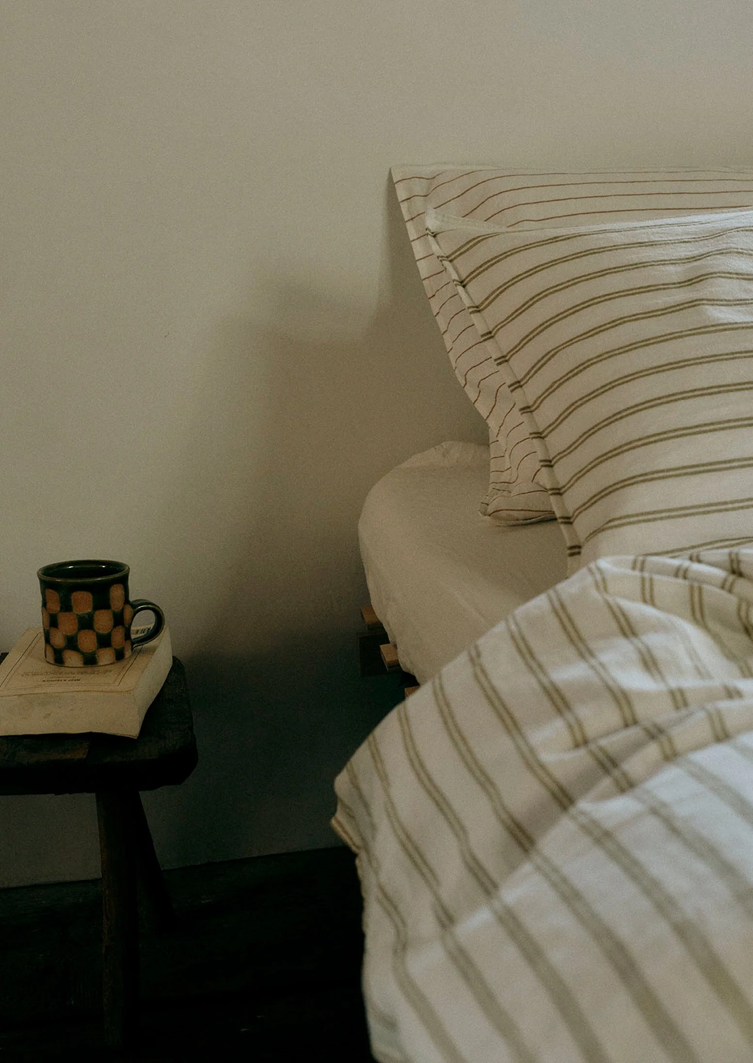 Mina Stripe Linen Cotton Duvet Cover | Ivory/Olive/Caramel - Image 4