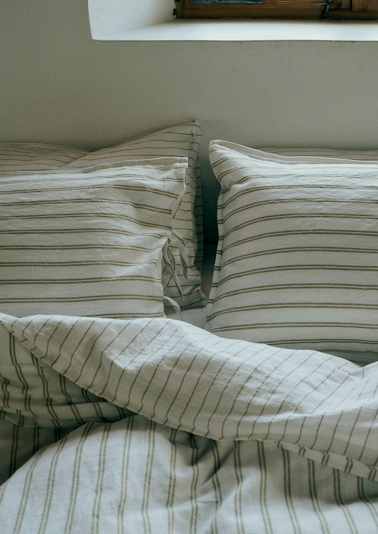 Mina Stripe Linen Cotton Duvet Cover | Ivory/Olive/Caramel - Image 6