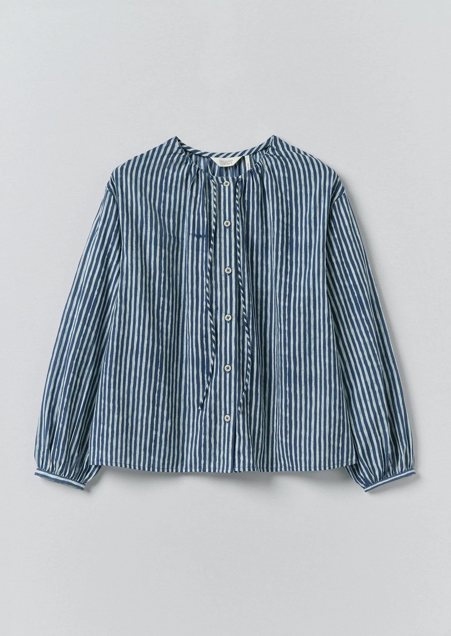 Natural Dye Stripe Cotton Gathered Top | Indigo