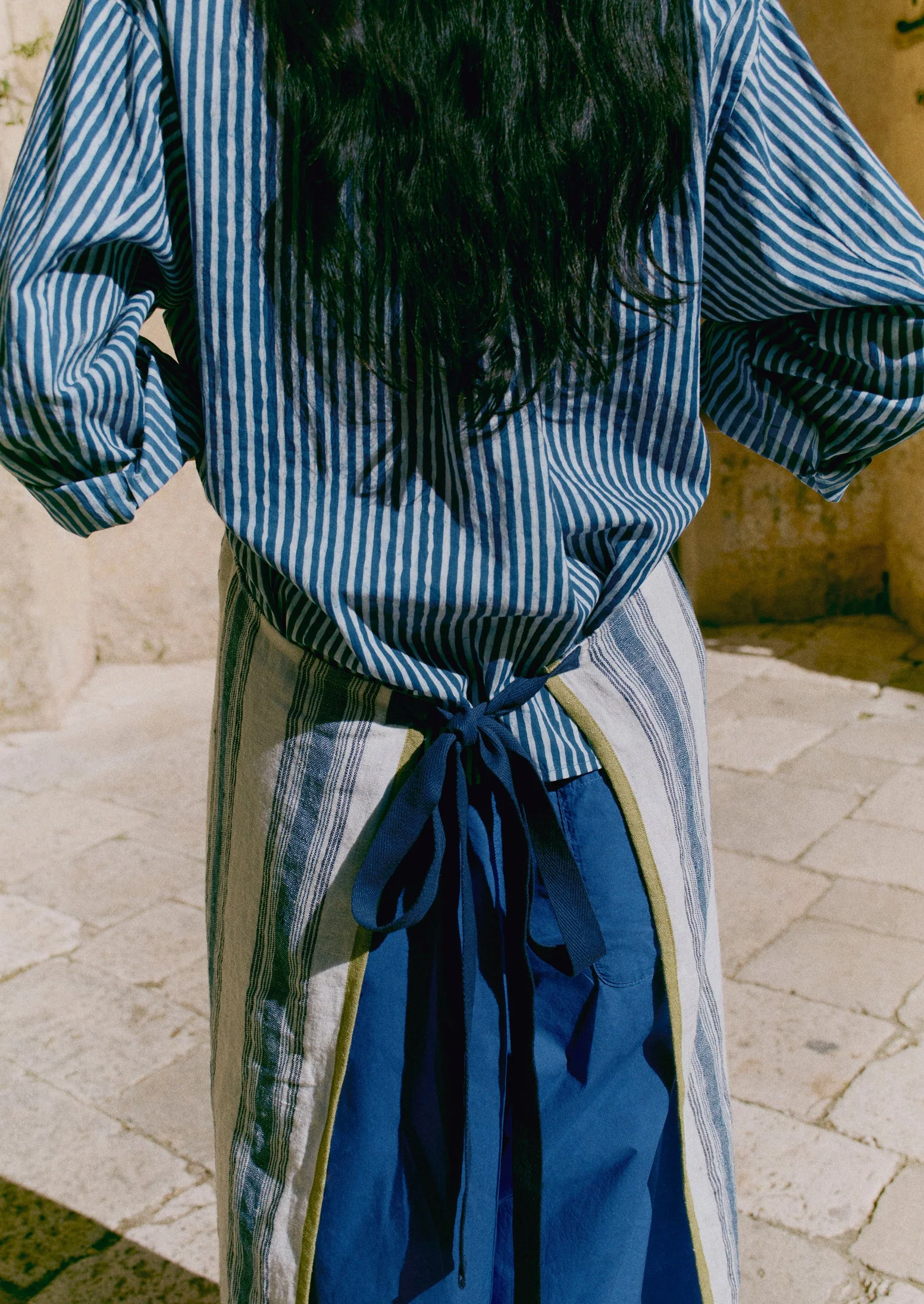 Natural Dye Stripe Cotton Gathered Top | Indigo - Image 9