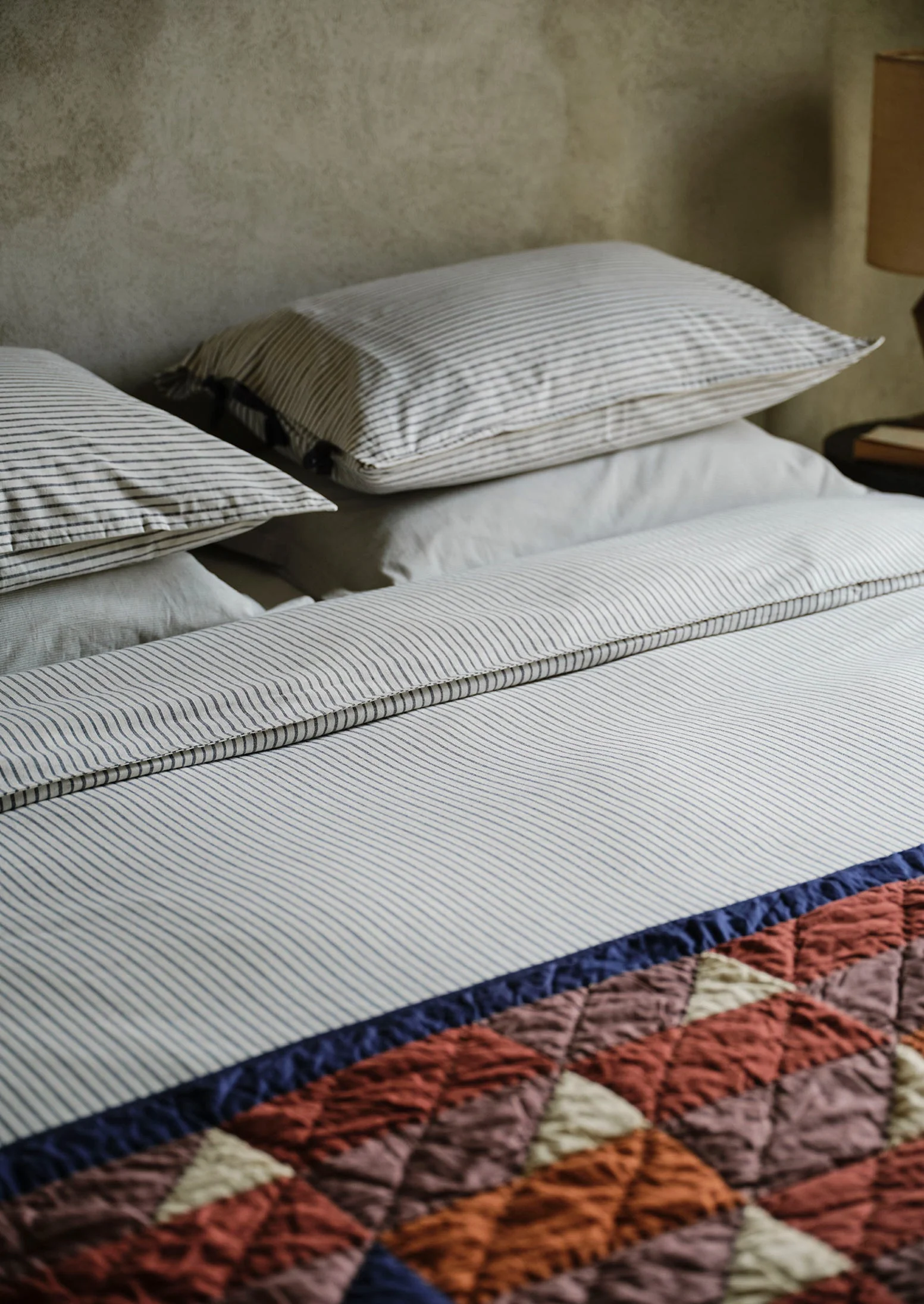 Pyjama Stripe Cotton Housewife Pillowcase | Navy/Ecru - Image 3