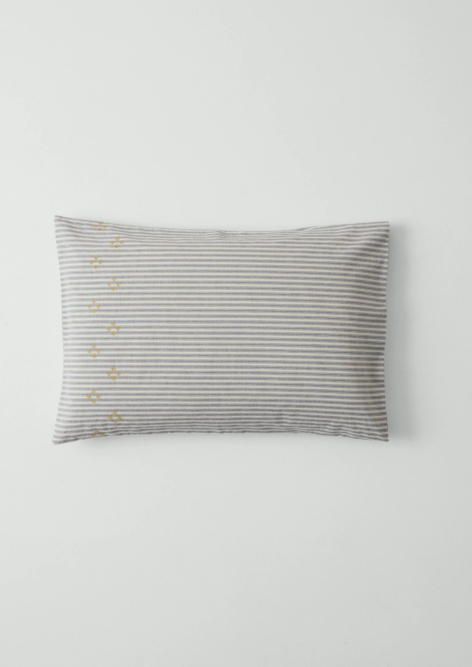 Ticking Stripe Cotton Embroidered Housewife Pillowcase | Ecru/Graphite