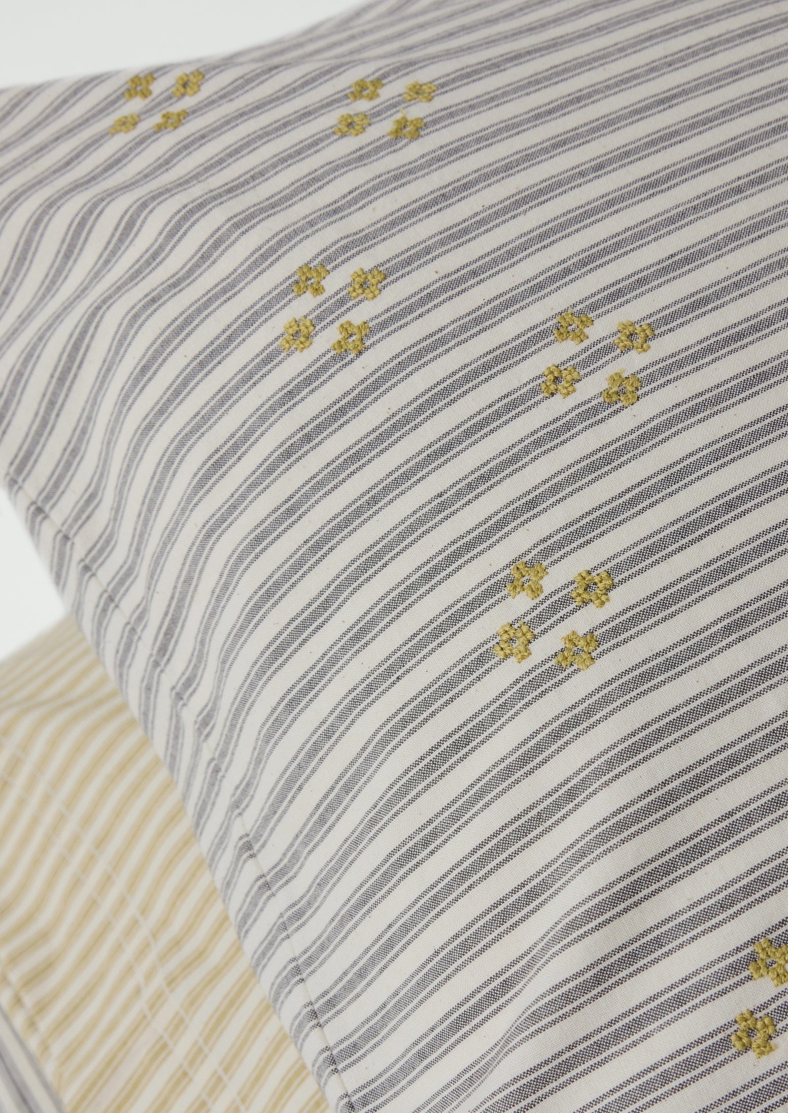 Ticking Stripe Cotton Embroidered Housewife Pillowcase | Ecru/Graphite - Image 2