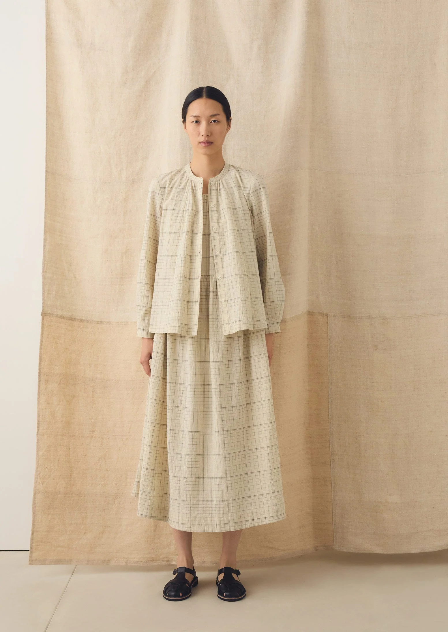 Page Check Cotton Swingy Shirt | Ecru/Black - Image 5