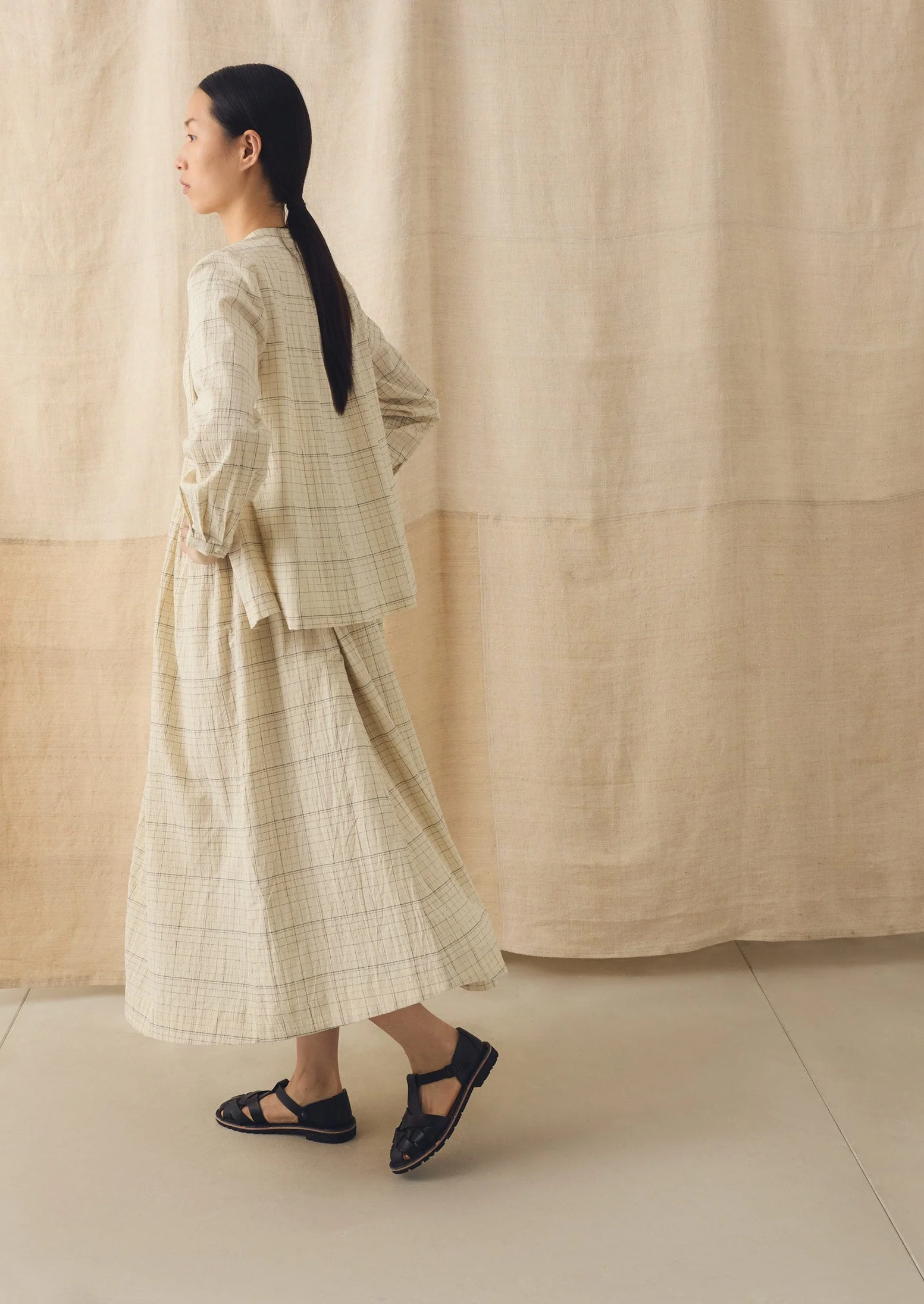 Page Check Cotton Swingy Shirt | Ecru/Black - Image 6