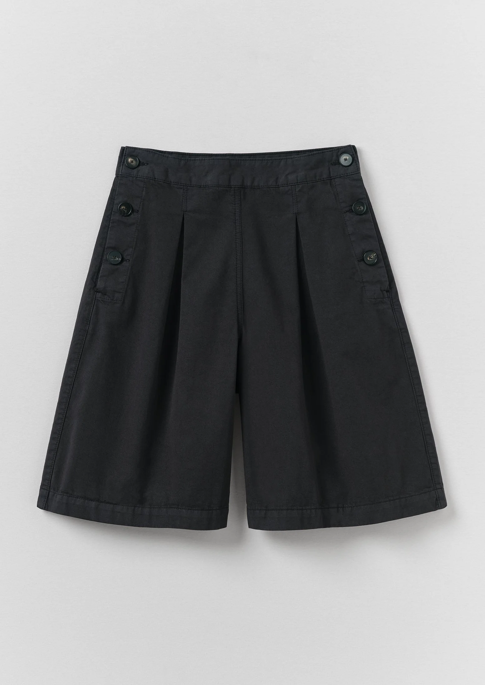 Pleat Front Cotton Twill Shorts | Slate