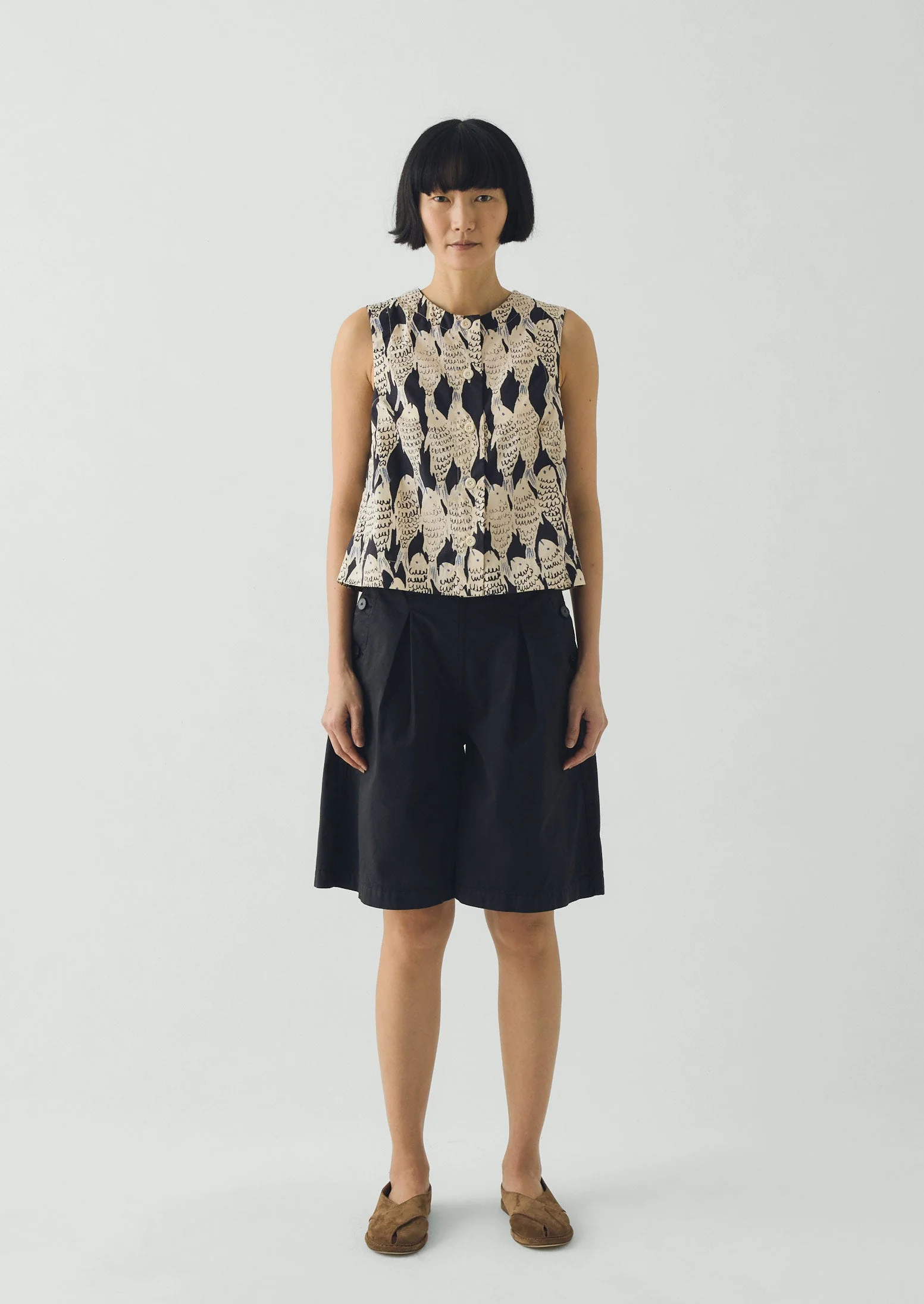 Pleat Front Cotton Twill Shorts | Slate - Image 2