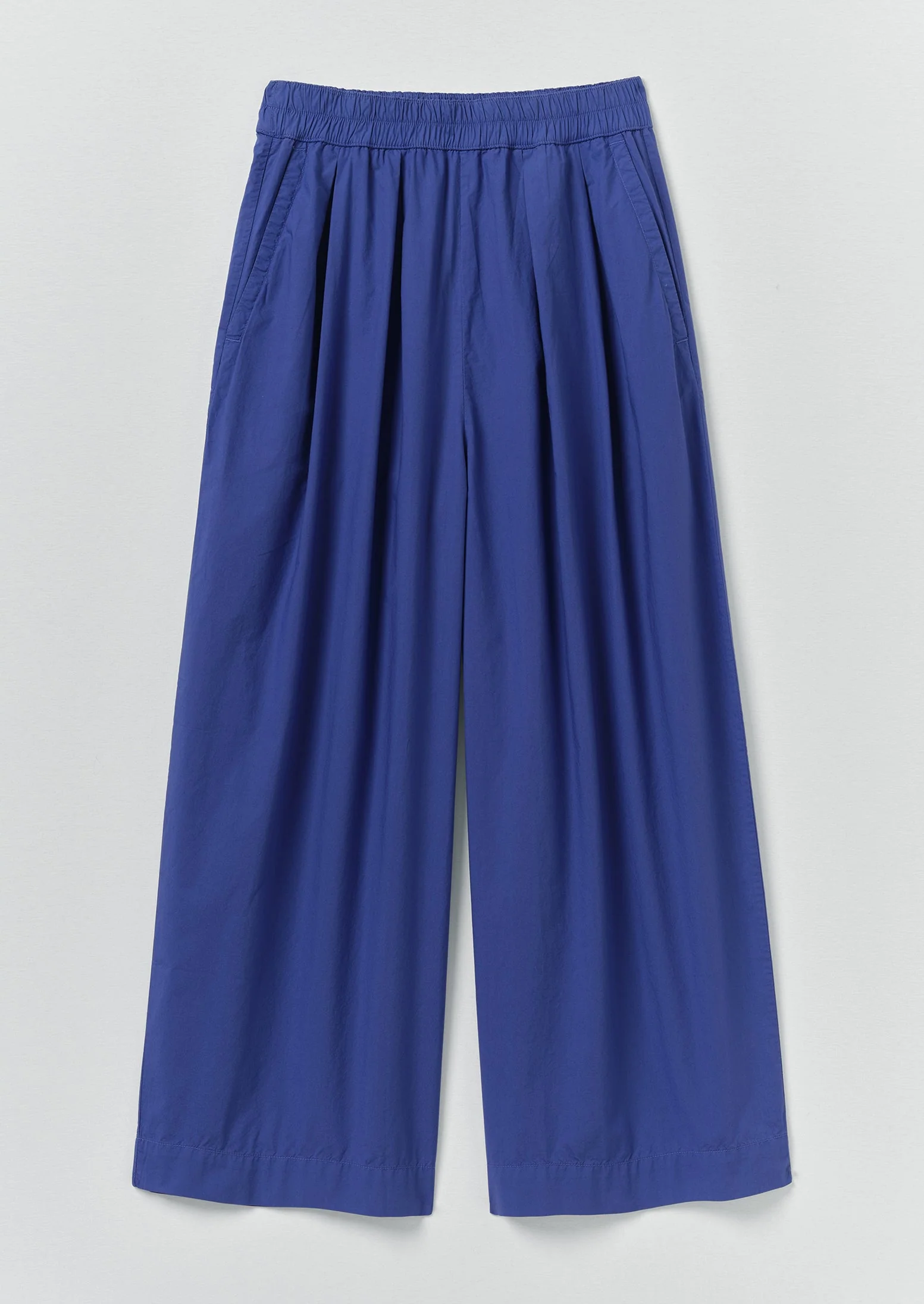 Pleated Pull On Cotton Poplin Trousers | Carmine Blue