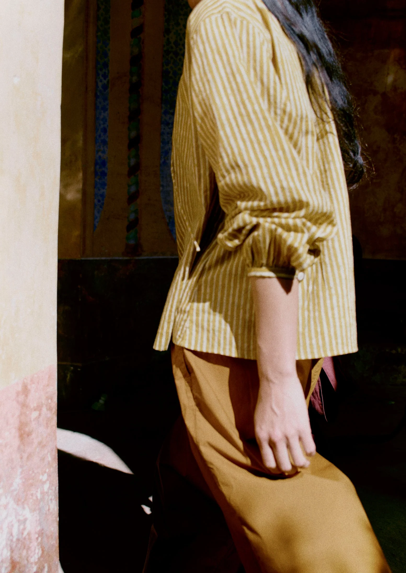 Pleated Pull On Cotton Poplin Trousers | Dhal - Image 10