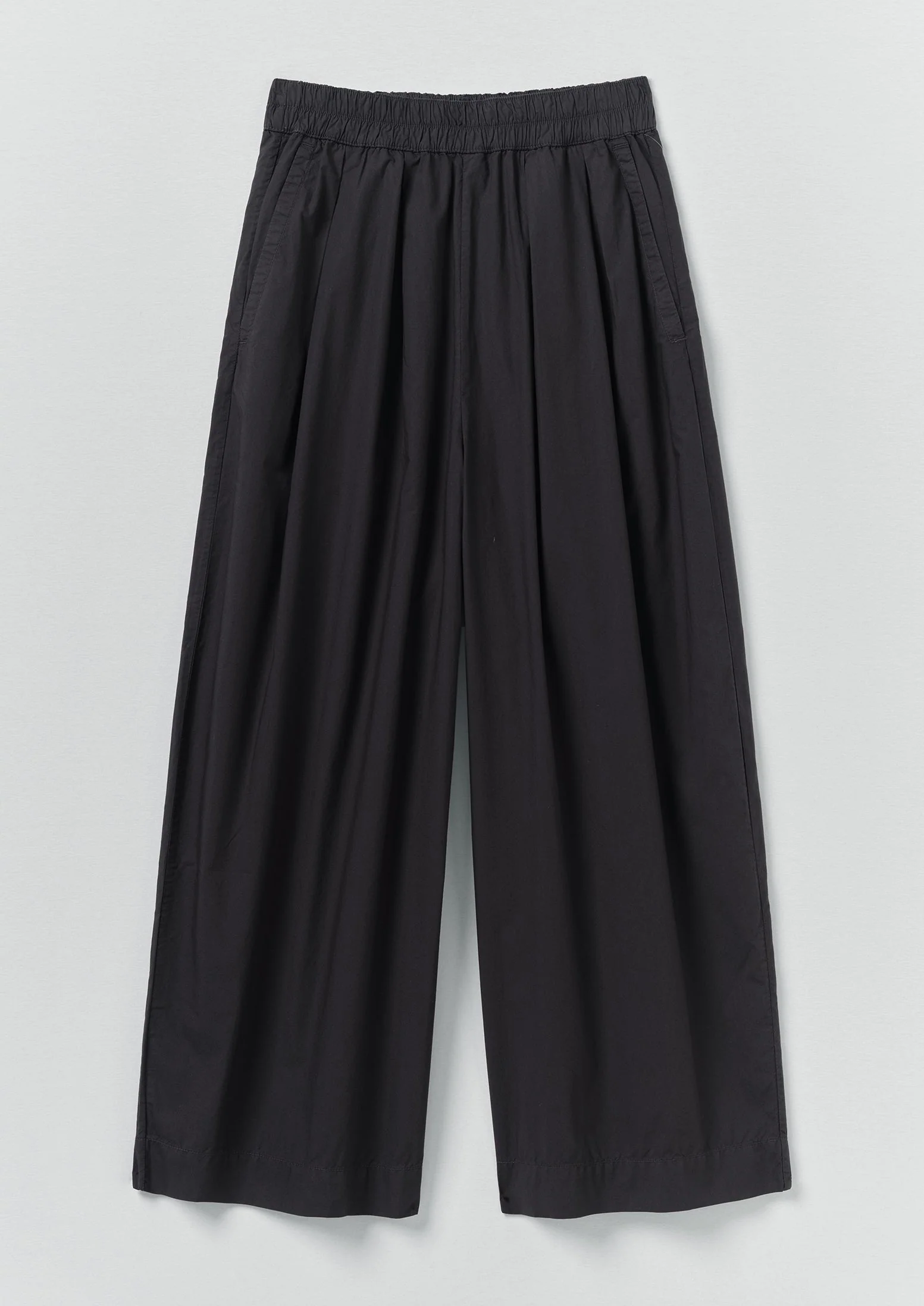 Pleated Pull On Cotton Poplin Trousers | Slate