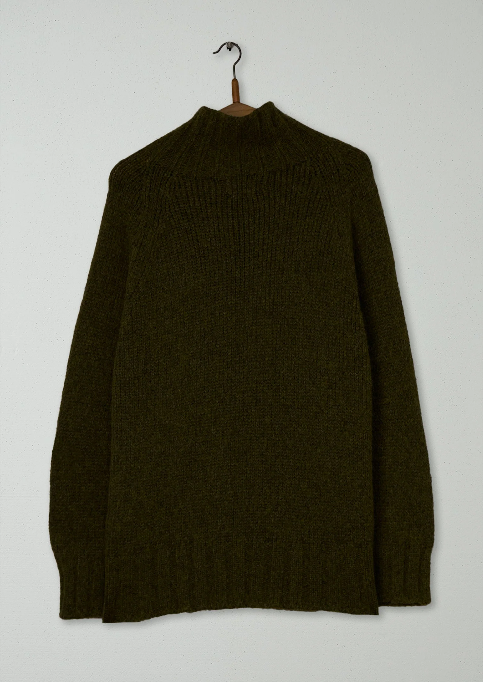 Reworn Alpaca High Neck Sweater Size SM (551) | Olive - Image 2