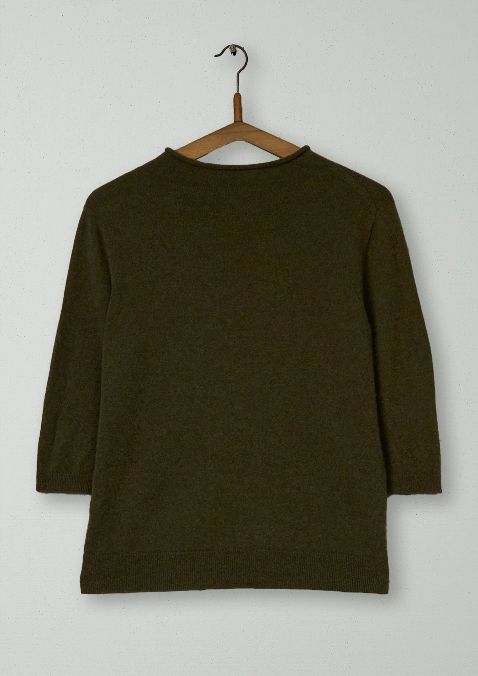 Reworn Fine Wool Cashmere Half Sleeve Sweater Size M (519) | Olive Melange - Image 2