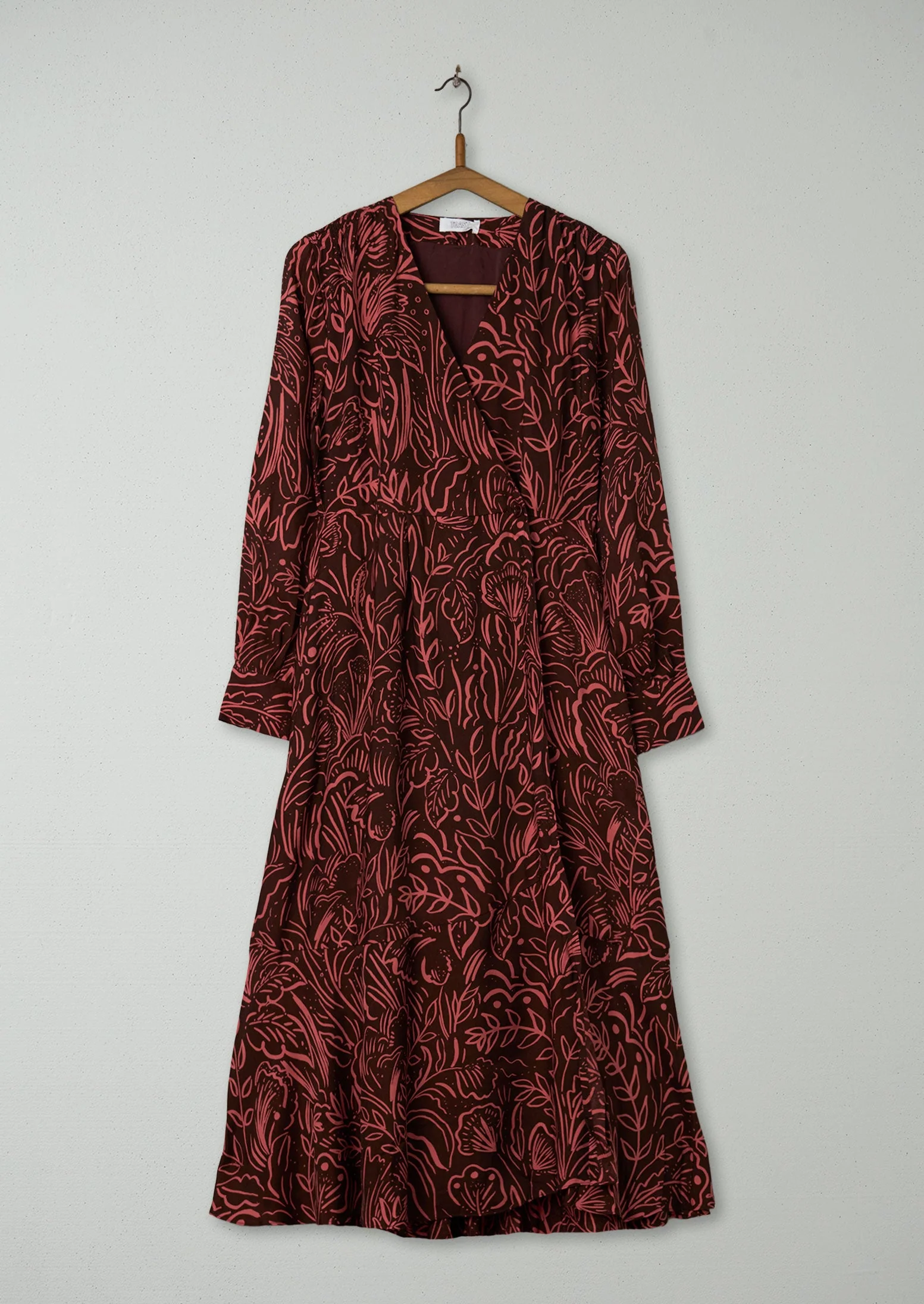 Reworn Print Wrap Dress Size 8 (1964) | Maroon