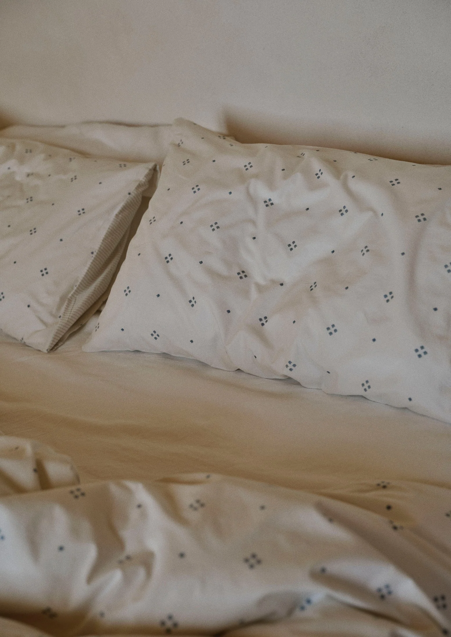 Rowan Print Cotton Poplin Housewife Pillowcase Set | Ecru/Soft Blue - Image 3