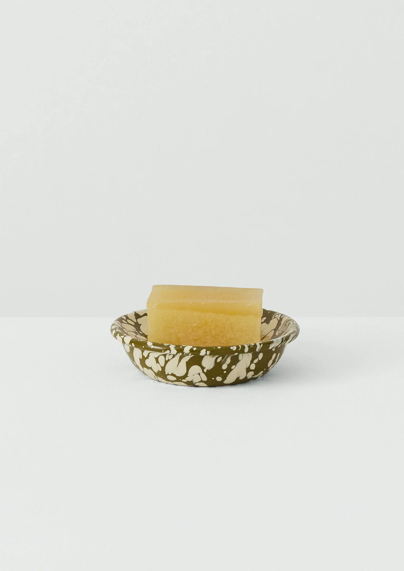 Splatter Enamel Soap Dish | Olive/Ecru - Image 4