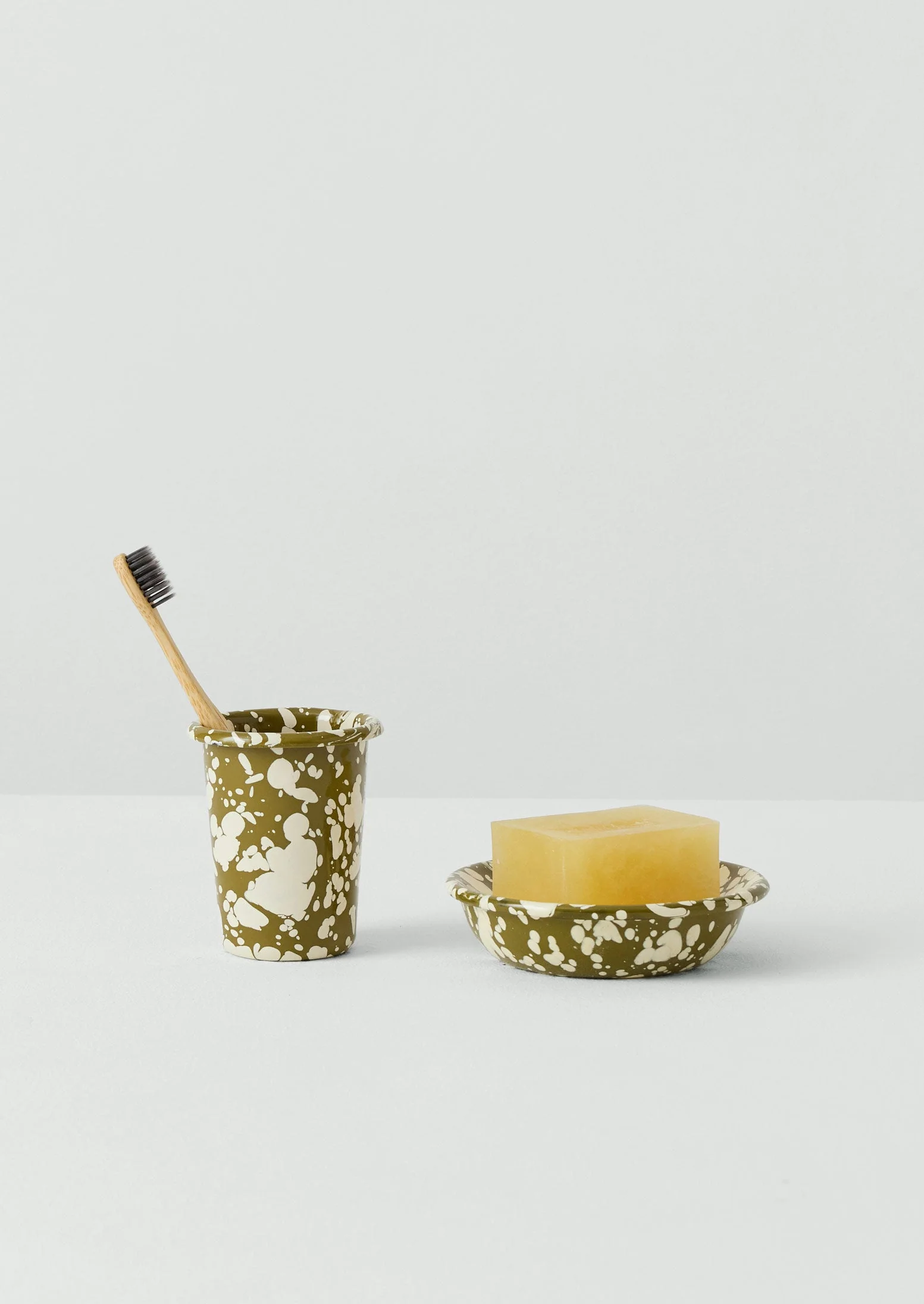 Splatter Enamel Soap Dish | Olive/Ecru - Image 5