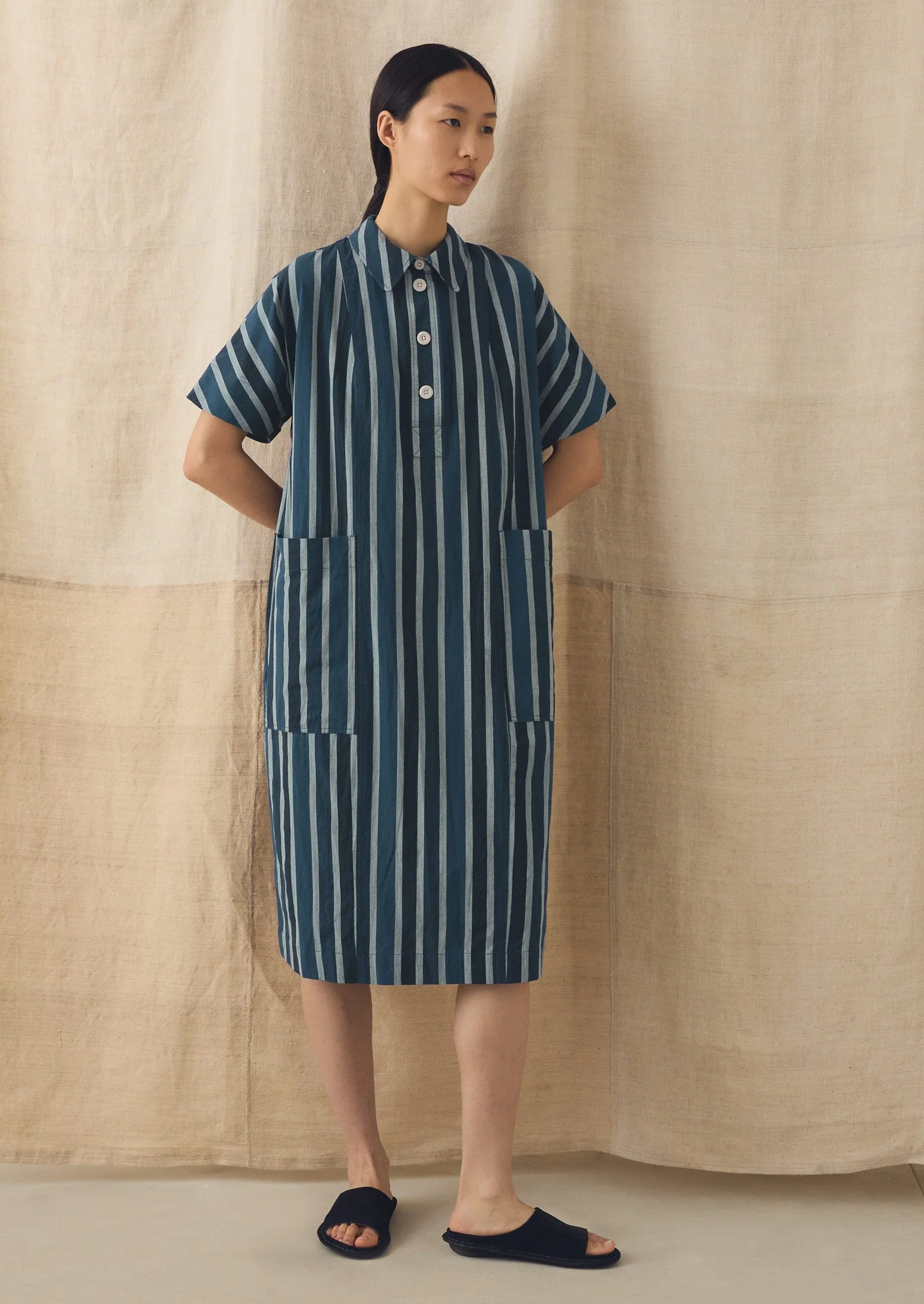 Stripe Cotton Shirt Dress | French Blue - Image 4