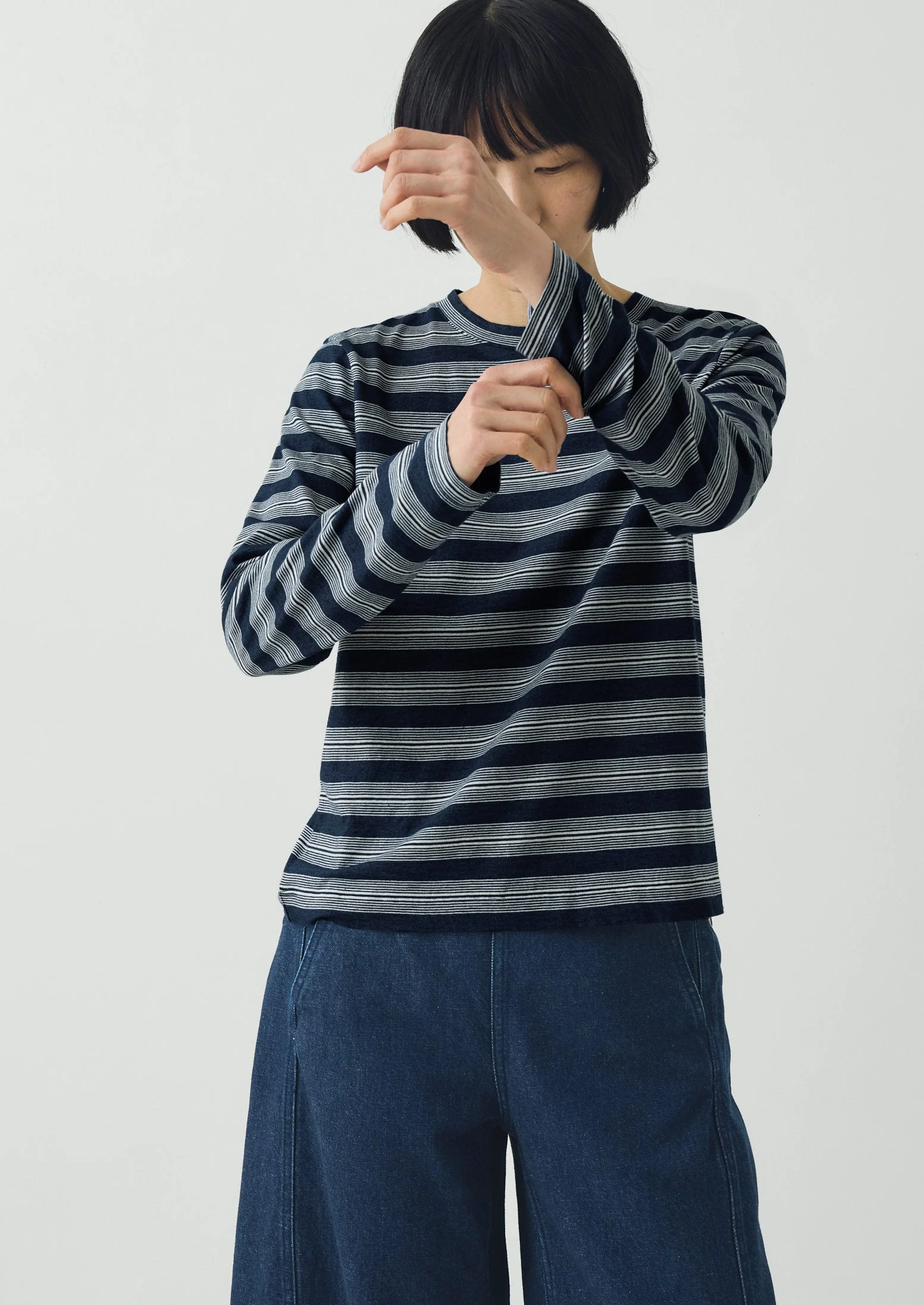 Stripe Crew Neck Tee | Indigo/Ecru - Image 2