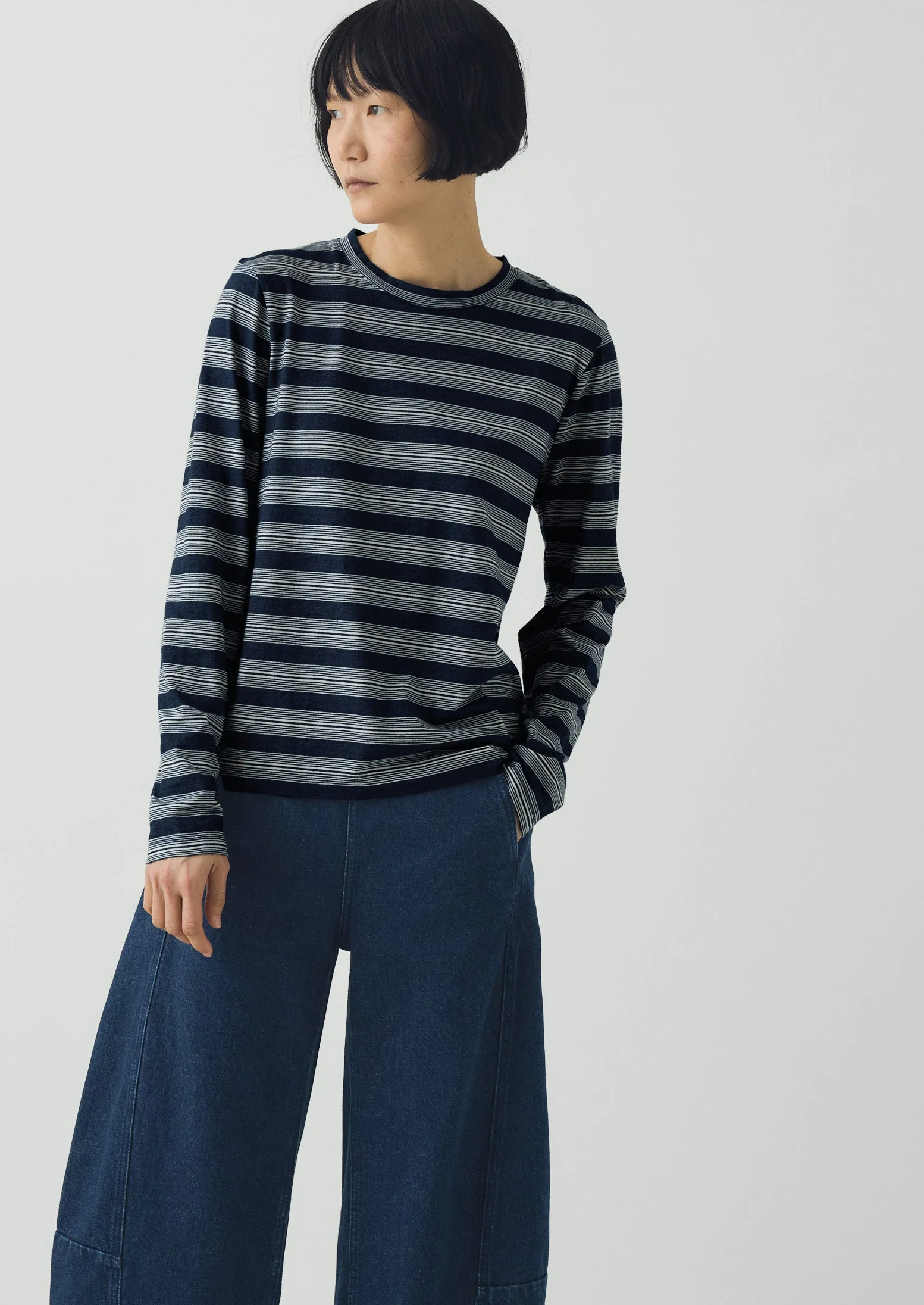 Stripe Crew Neck Tee | Indigo/Ecru - Image 5
