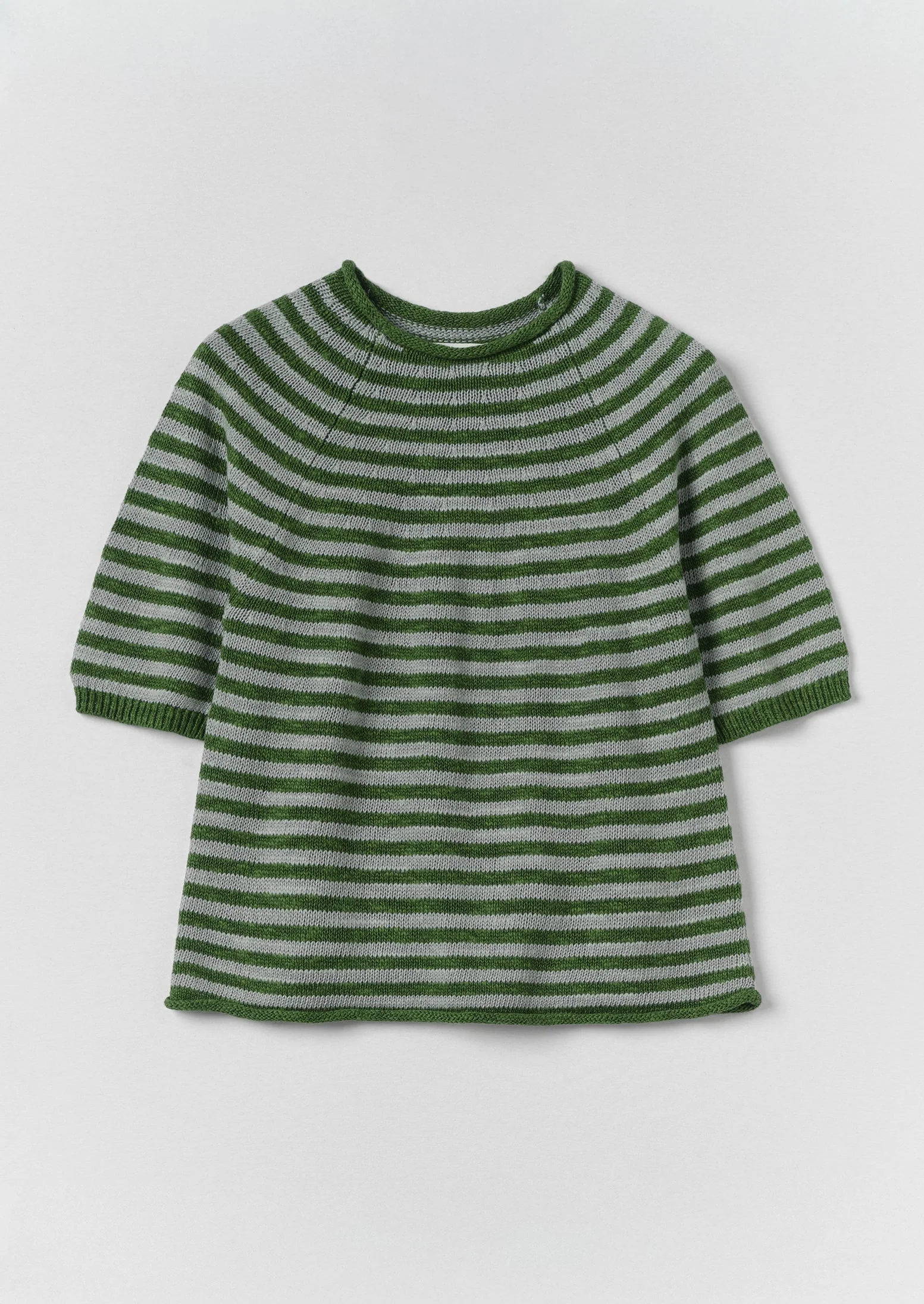 Stripe Linen Cotton Knitted Tee | Croft Green/Egg Shell