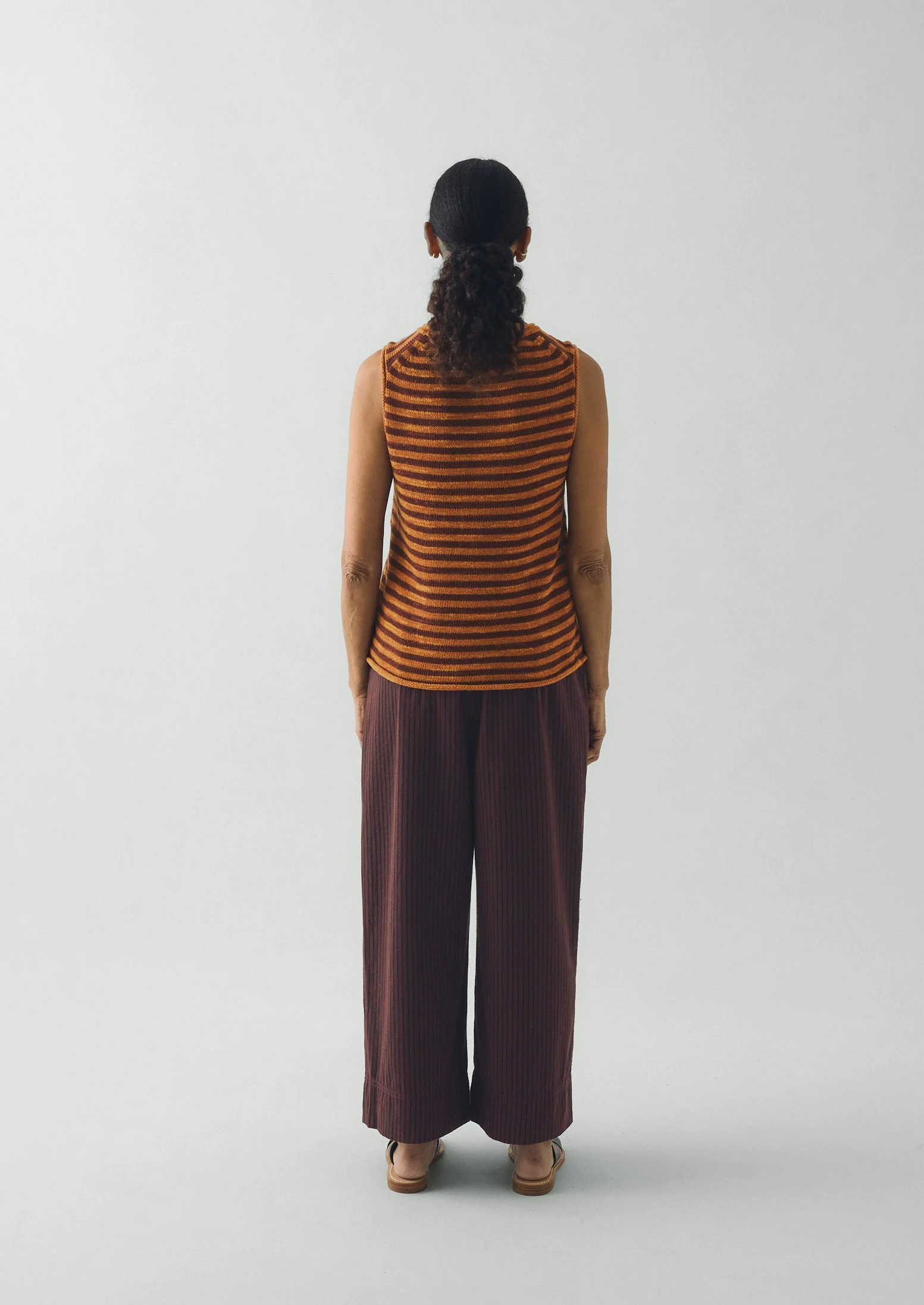 Stripe Linen Cotton Knitted Vest | Beetroot/Butterscotch - Image 4