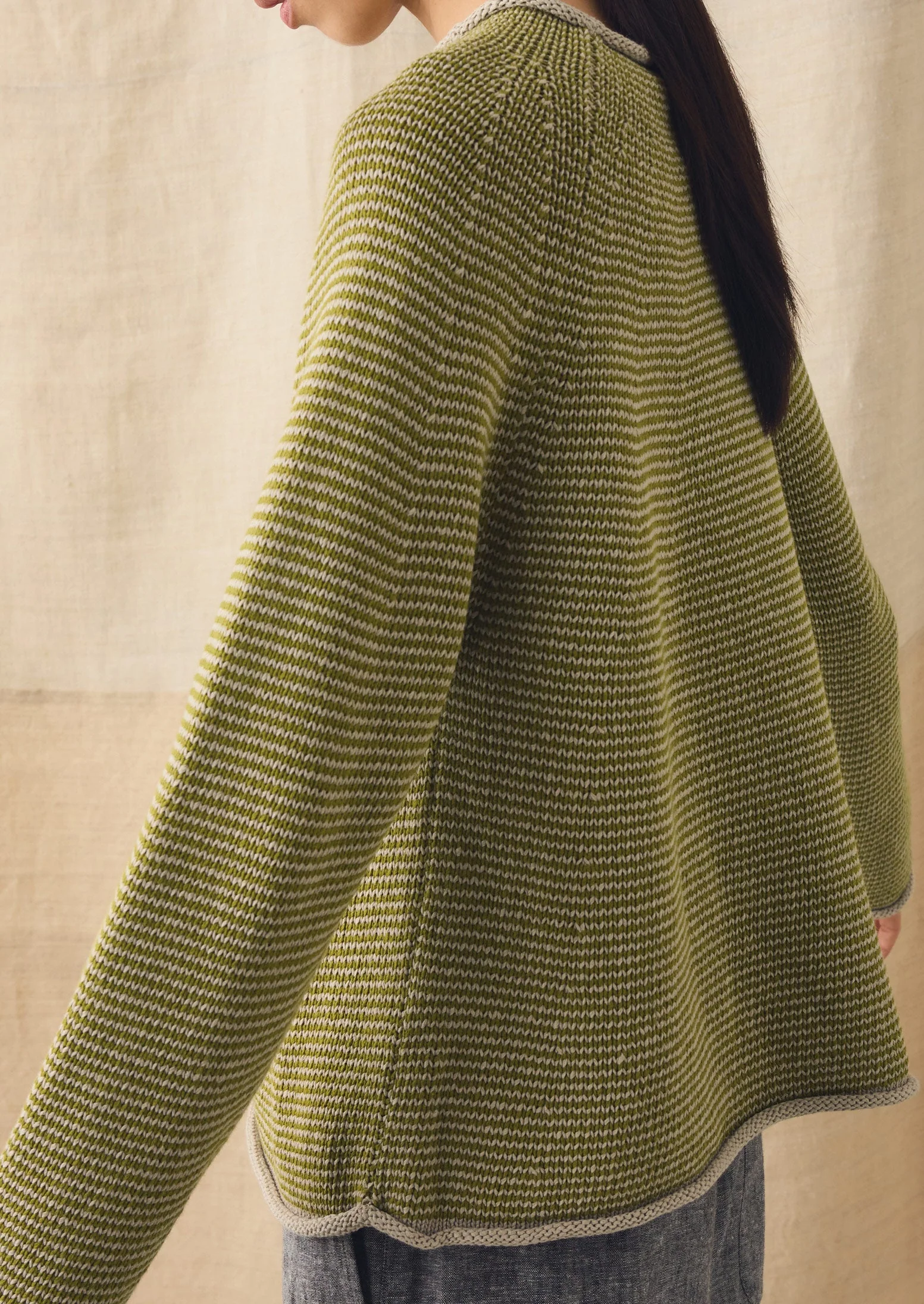 Stripe Linen Cotton Sweater | Olivine/Putty - Image 3