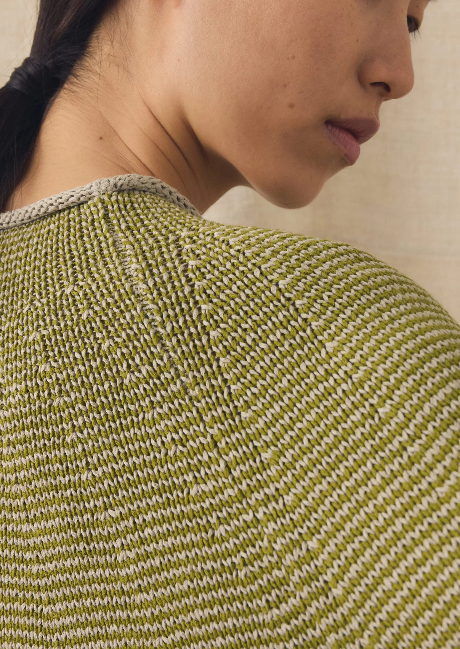 Stripe Linen Cotton Sweater | Olivine/Putty - Image 4