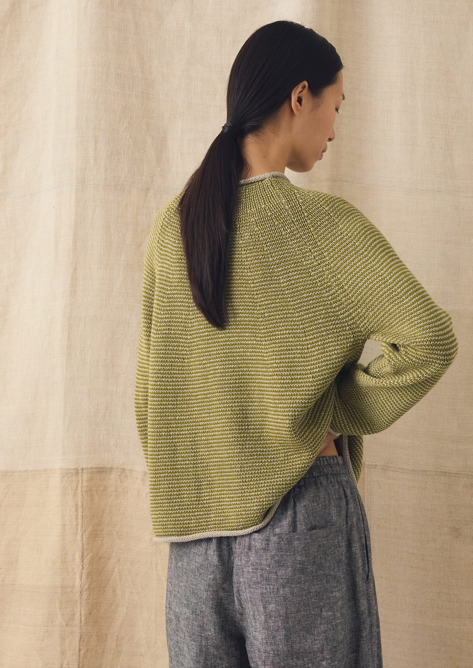 Stripe Linen Cotton Sweater | Olivine/Putty - Image 5