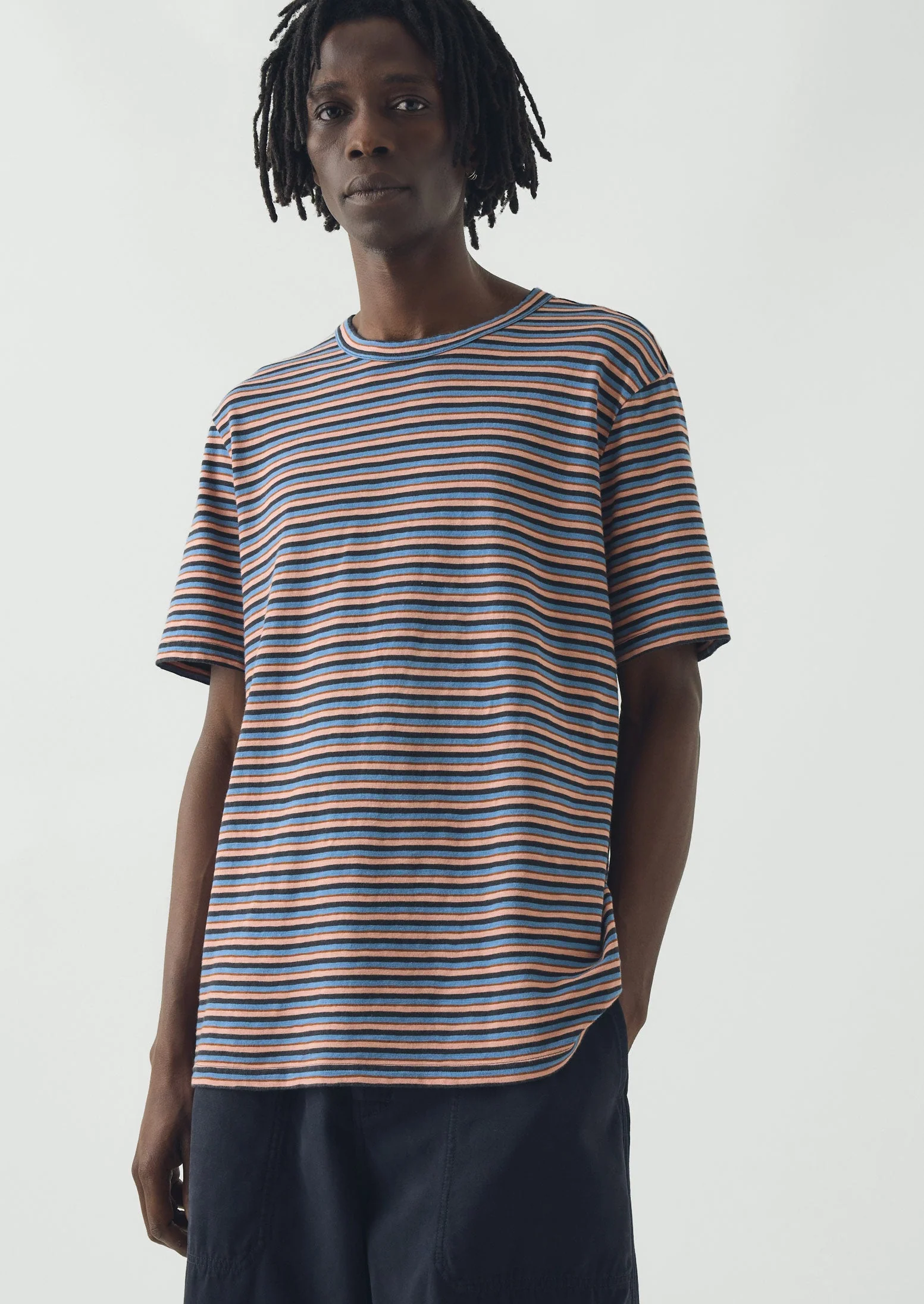 Theo Stripe Cotton Short Sleeve Tee | Multi - Image 5