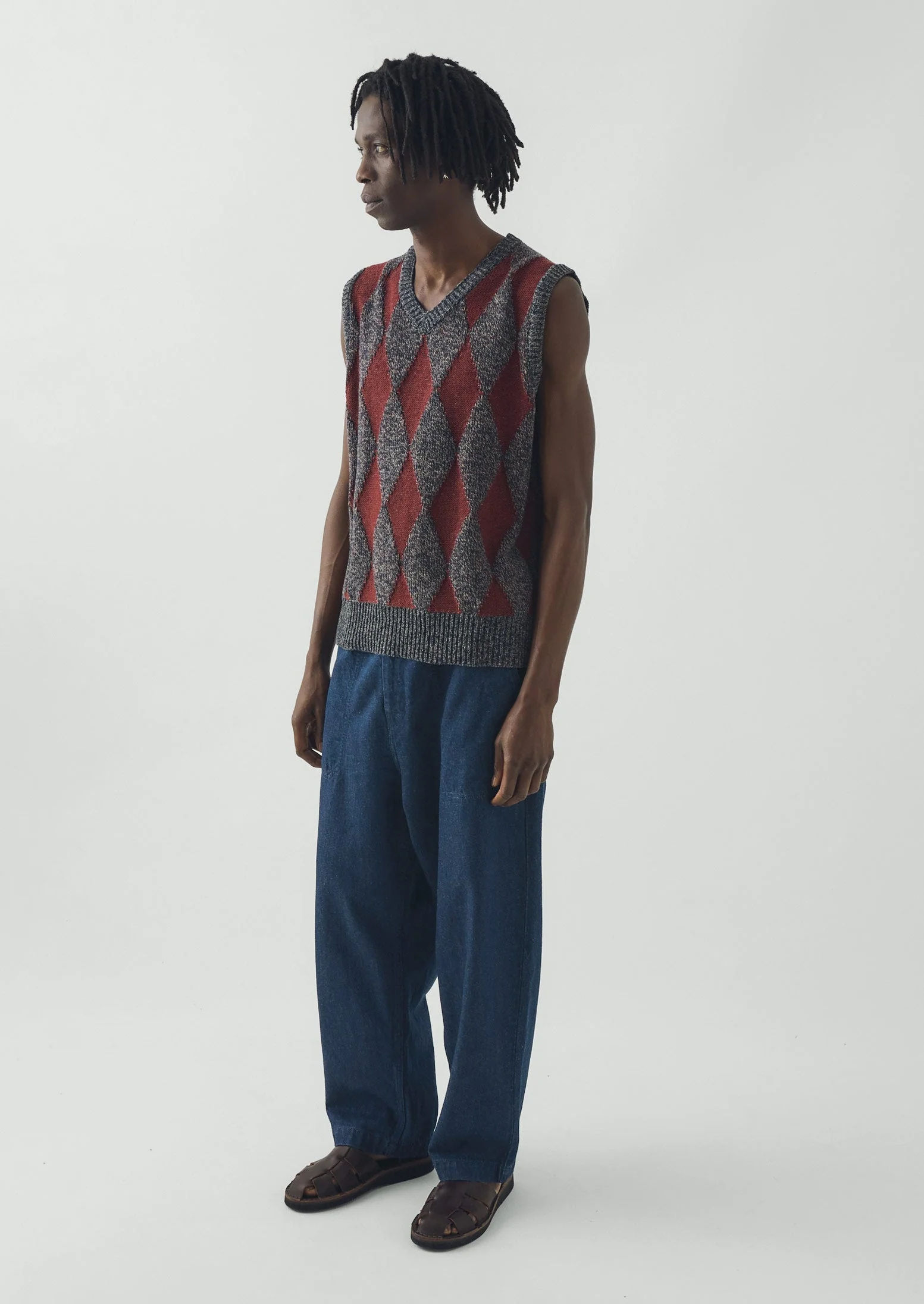 Totem Wool Cotton Knitted Tank | Navy/Red - Image 4