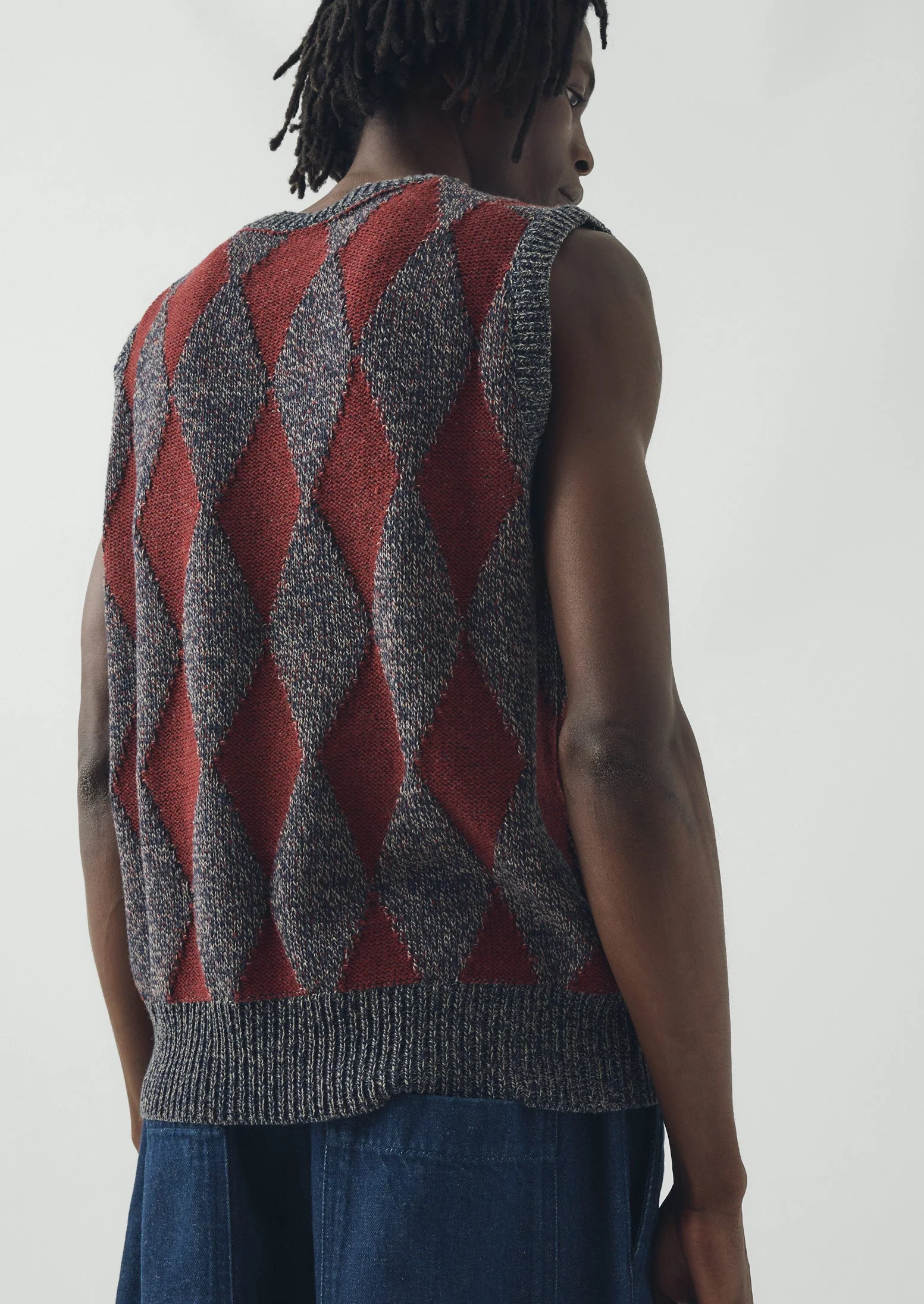 Totem Wool Cotton Knitted Tank | Navy/Red - Image 5