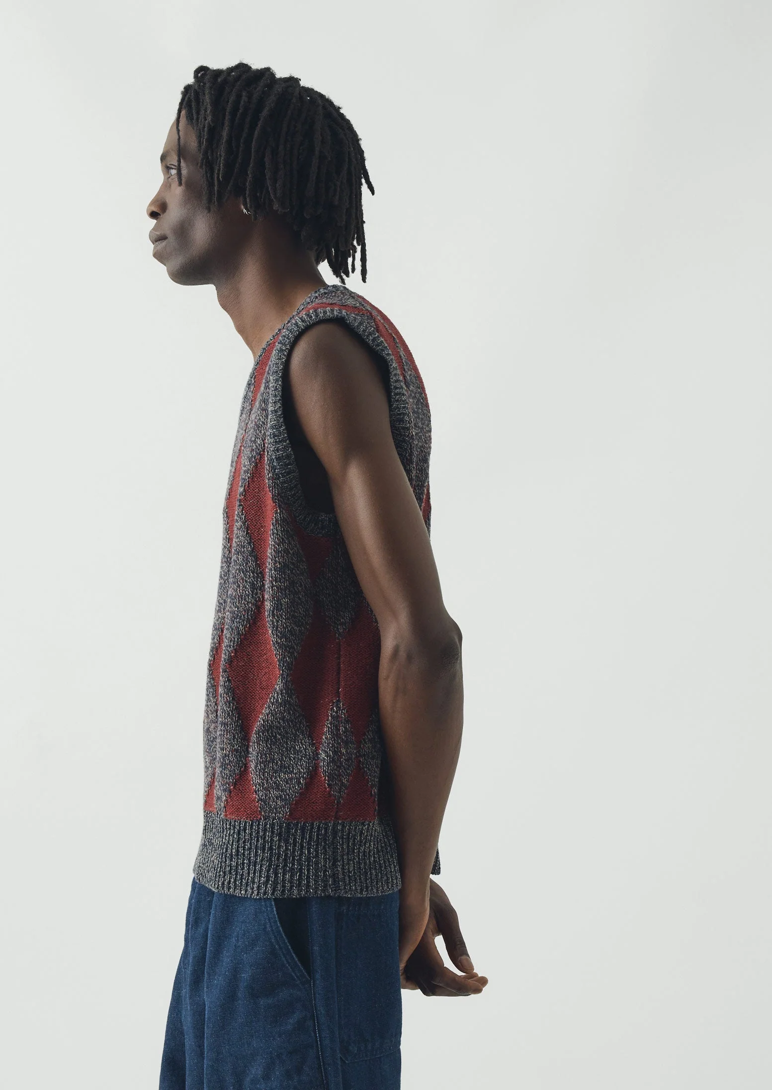 Totem Wool Cotton Knitted Tank | Navy/Red - Image 6