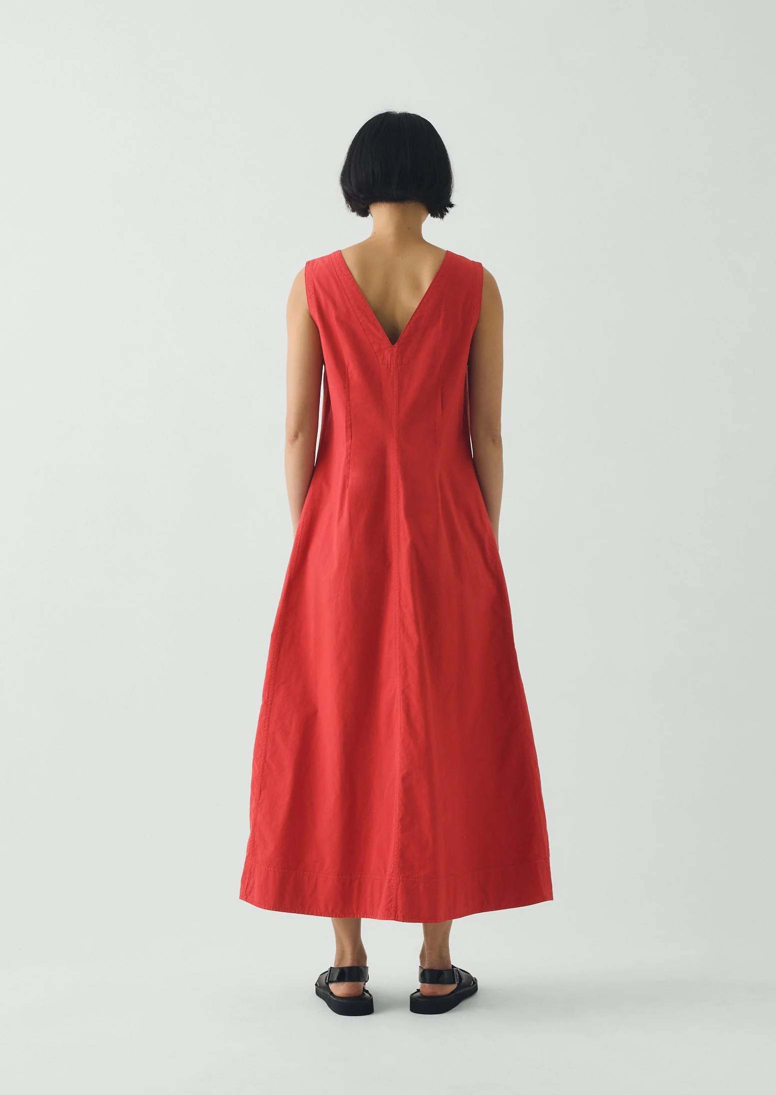 V Neck Cotton Linen Poplin Dress | Goji Berry - Image 3