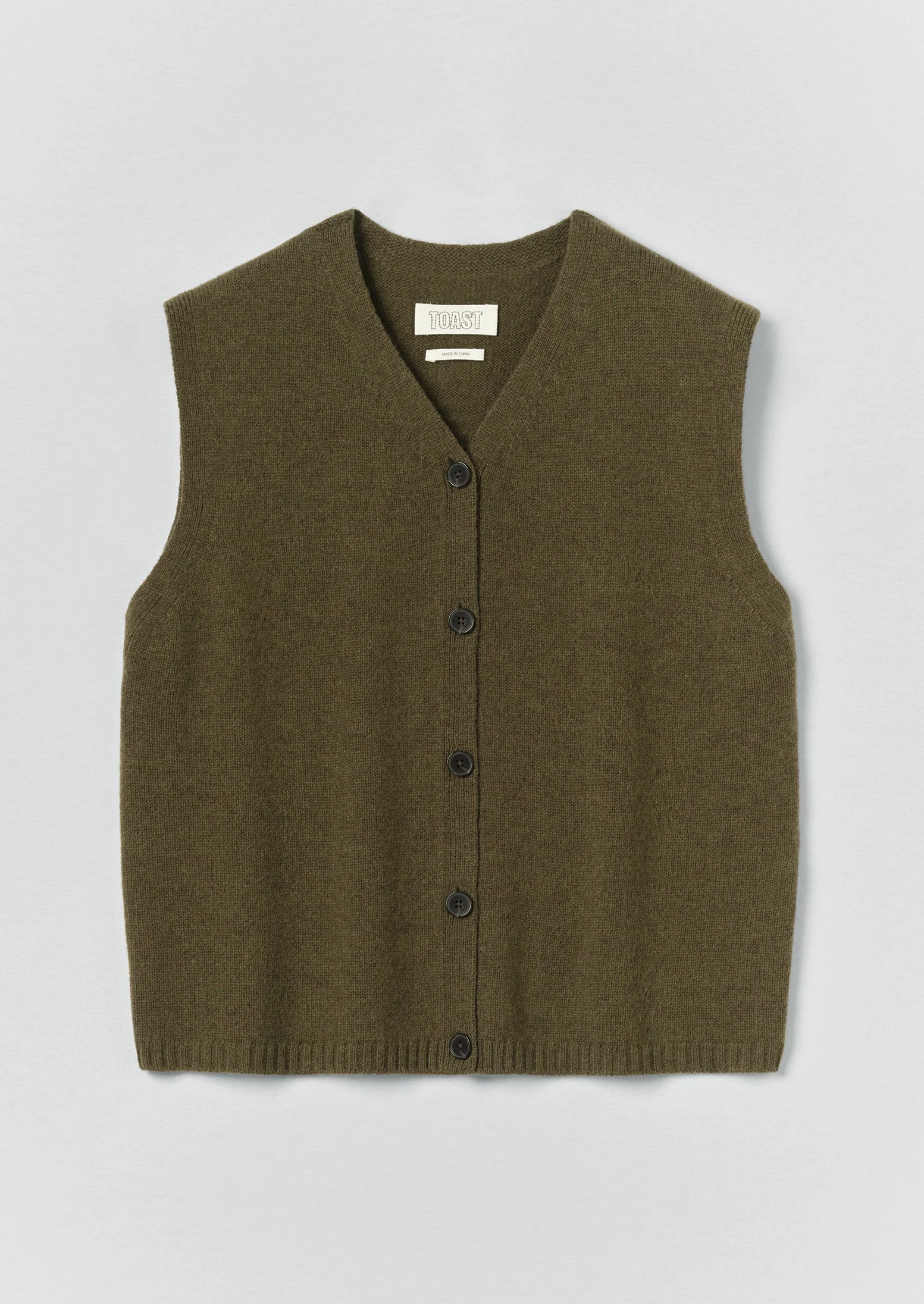 Wool Cashmere V Neck Tank | Olive Melange