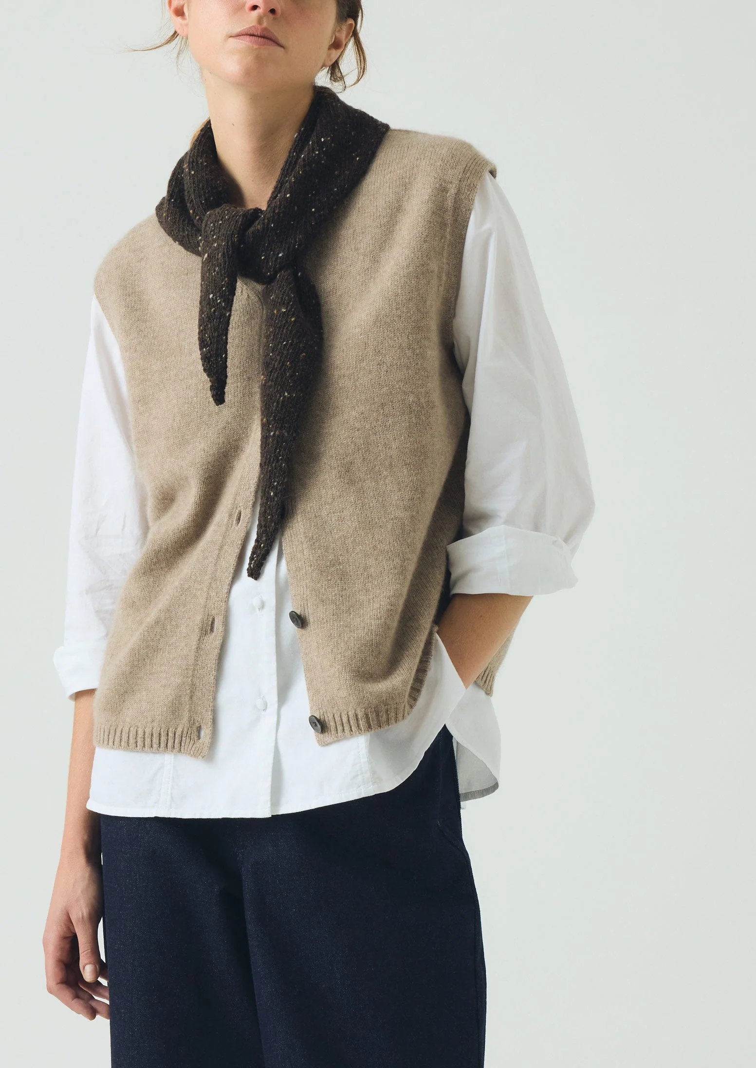 Wool Cashmere V Neck Tank | Stone Melange - Image 2