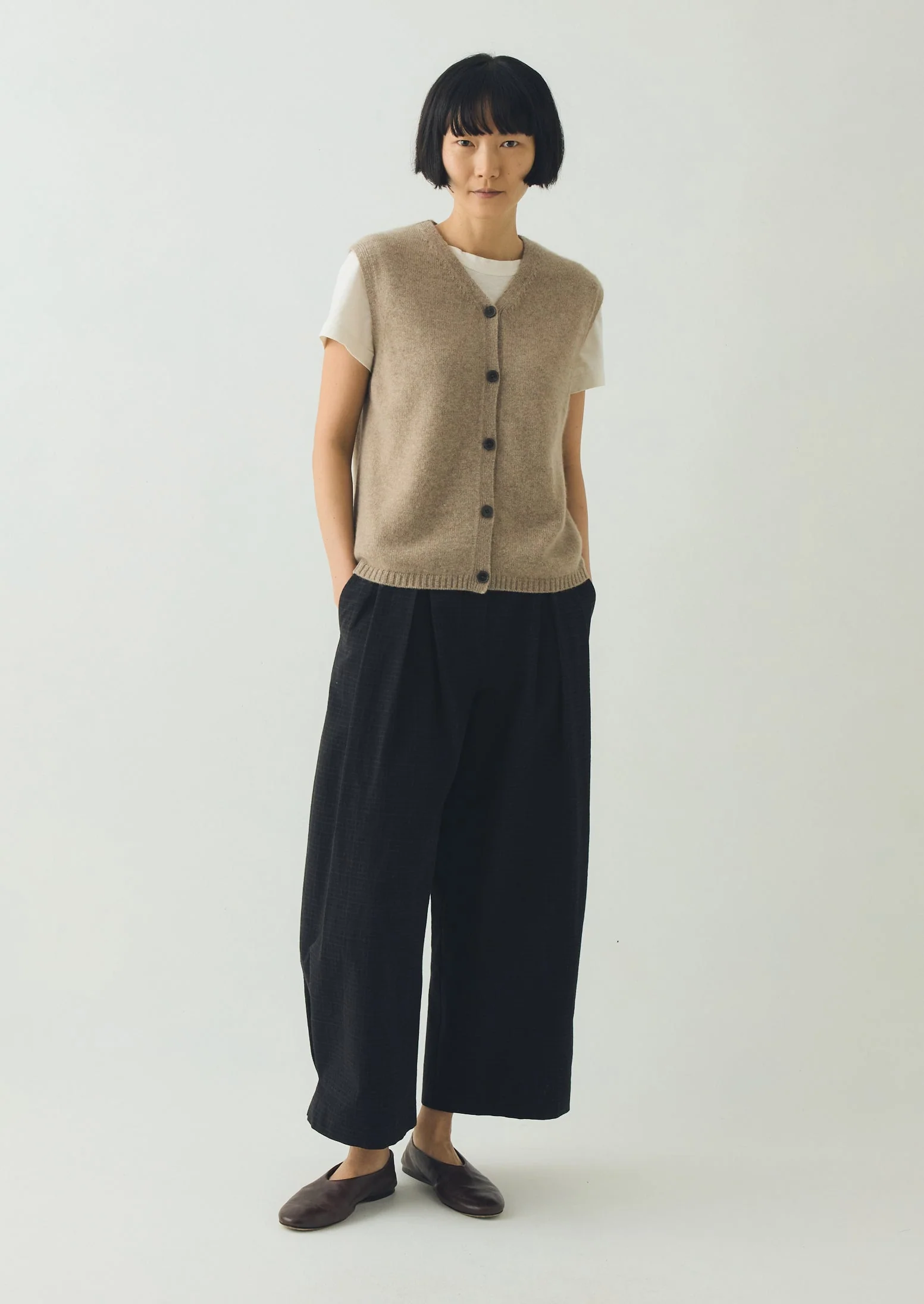 Wool Cashmere V Neck Tank | Stone Melange - Image 5